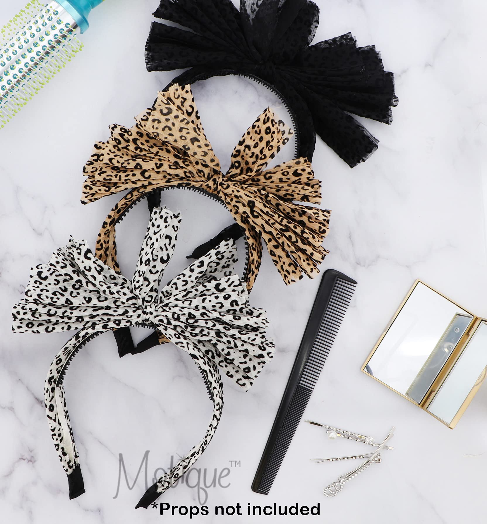Motique Accessories Cream Velvet Leopard Print Tulle Bow Headband for Women - Perfect for Weddings, Parties & Everyday Fashion Accessories