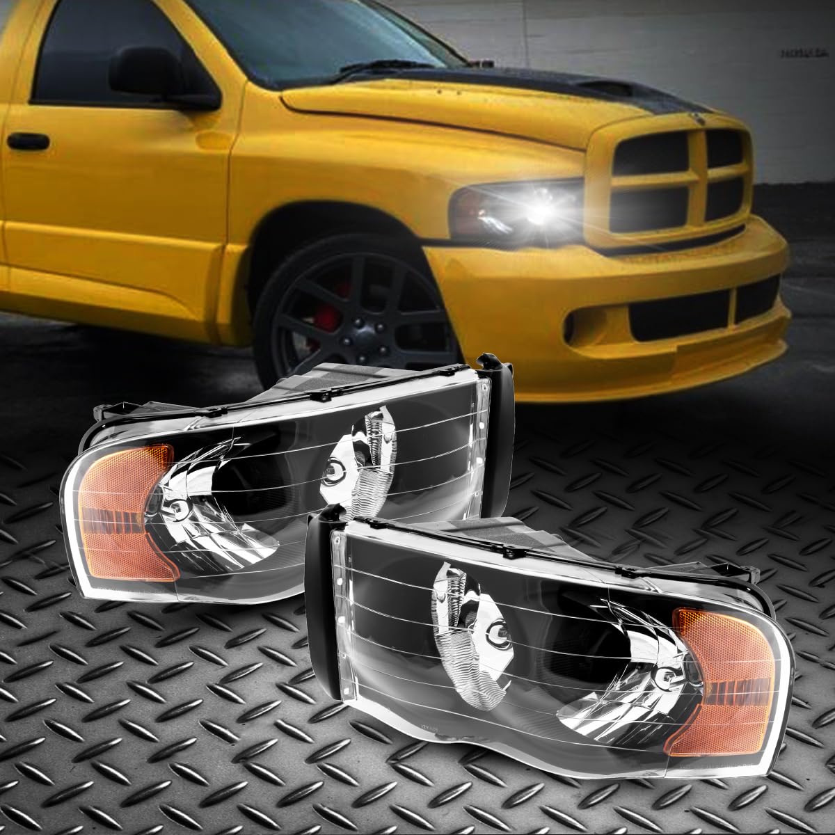 Torchbeam Headlight Assembly Replacement for Ram 1500 2500 3500 - Black Housing with Amber Reflector (Passenger & Driver Side) | Durable LED Headlights for Night Driving & Off-Road Adventures