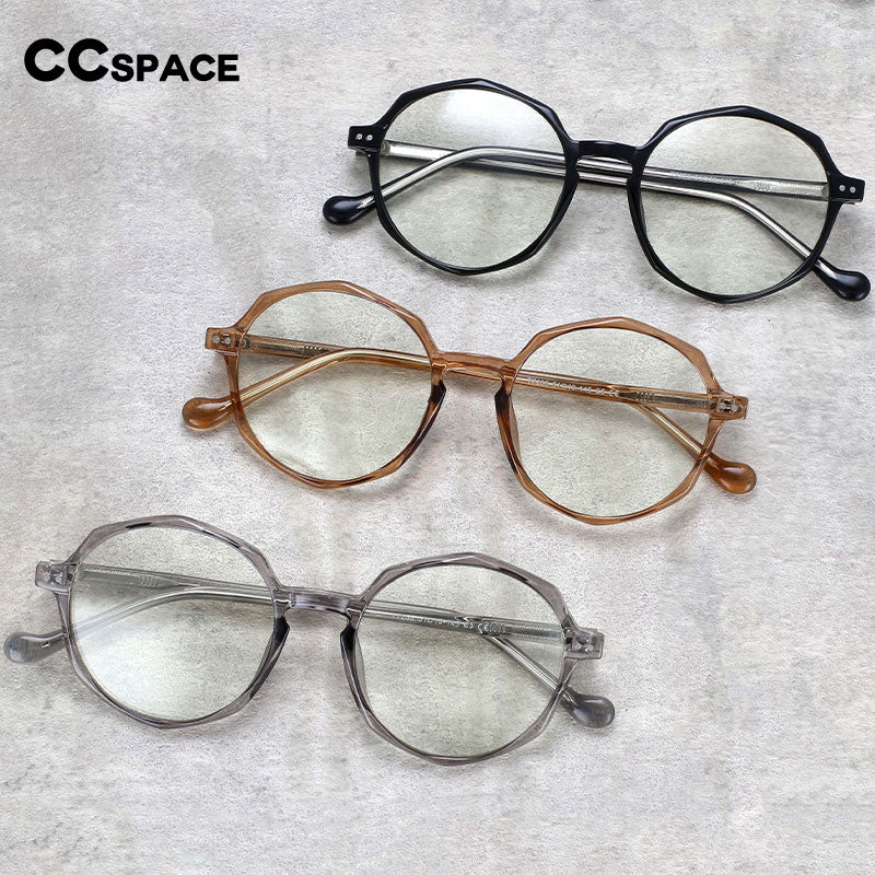 CCspace Unisex Full Rim Polygon Round Acetate TR90 Eyeglasses Frame 53168 - Lightweight & Durable for Work, Reading, and Daily Wear