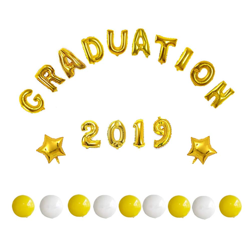 VALICLUD 25-Piece Graduation Party Decorations Kit - 2019 Graduation Balloon Set with Foil Stars, Round Latex Balloons & Tassels - Perfect for Graduation Ceremonies, College Parties & Photo Backdrops