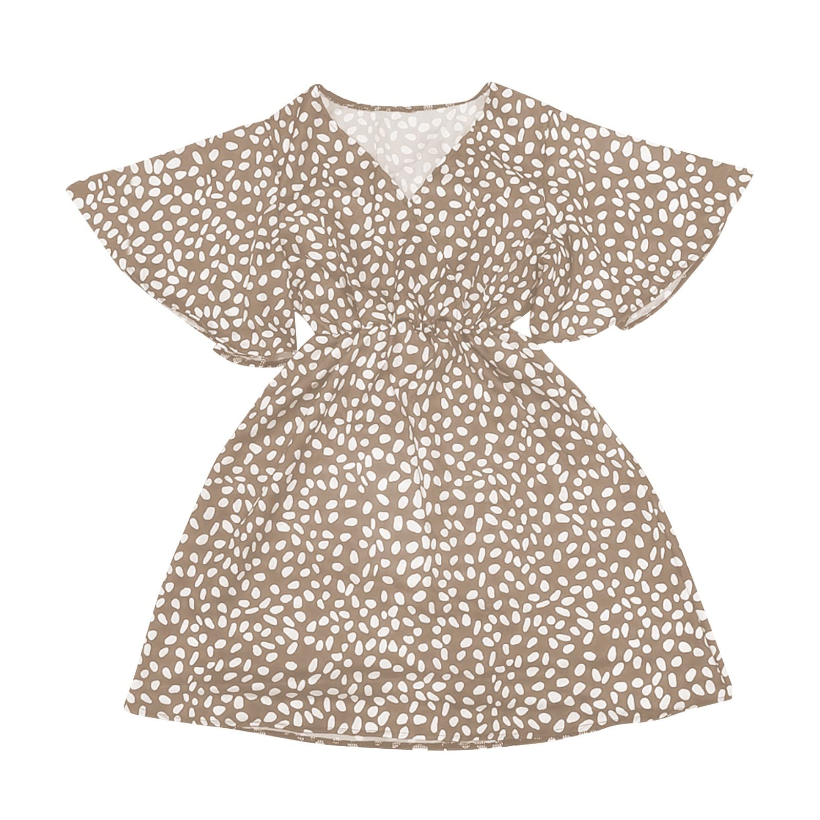 Elegant Women's Wedding Guest Dress - Casual Loose Fit Short Sleeve V-Neck Printed Dress with Belt | Perfect for Summer Weddings, Garden Parties & Special Occasions