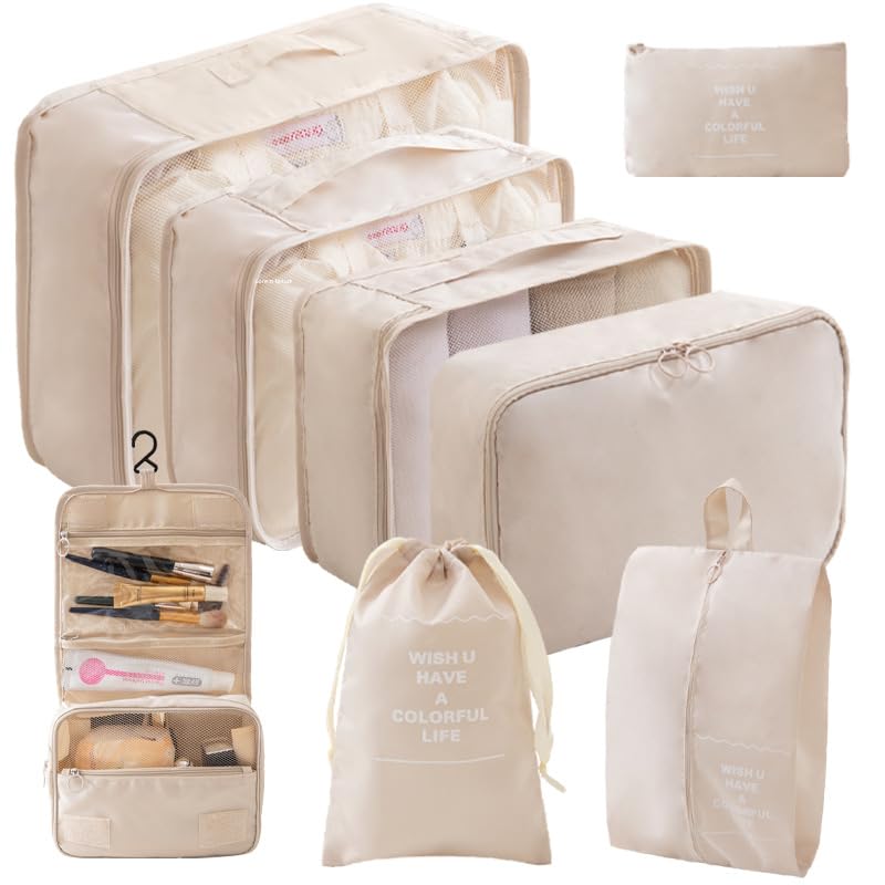 8-Piece Travel Packing Cubes Set - Lightweight Luggage Organizers for Suitcases with Bonus Toiletries Bag | Perfect for Clothes, Shoes & Cosmetics | Ideal for Business Trips, Vacations & Weekend Getaways