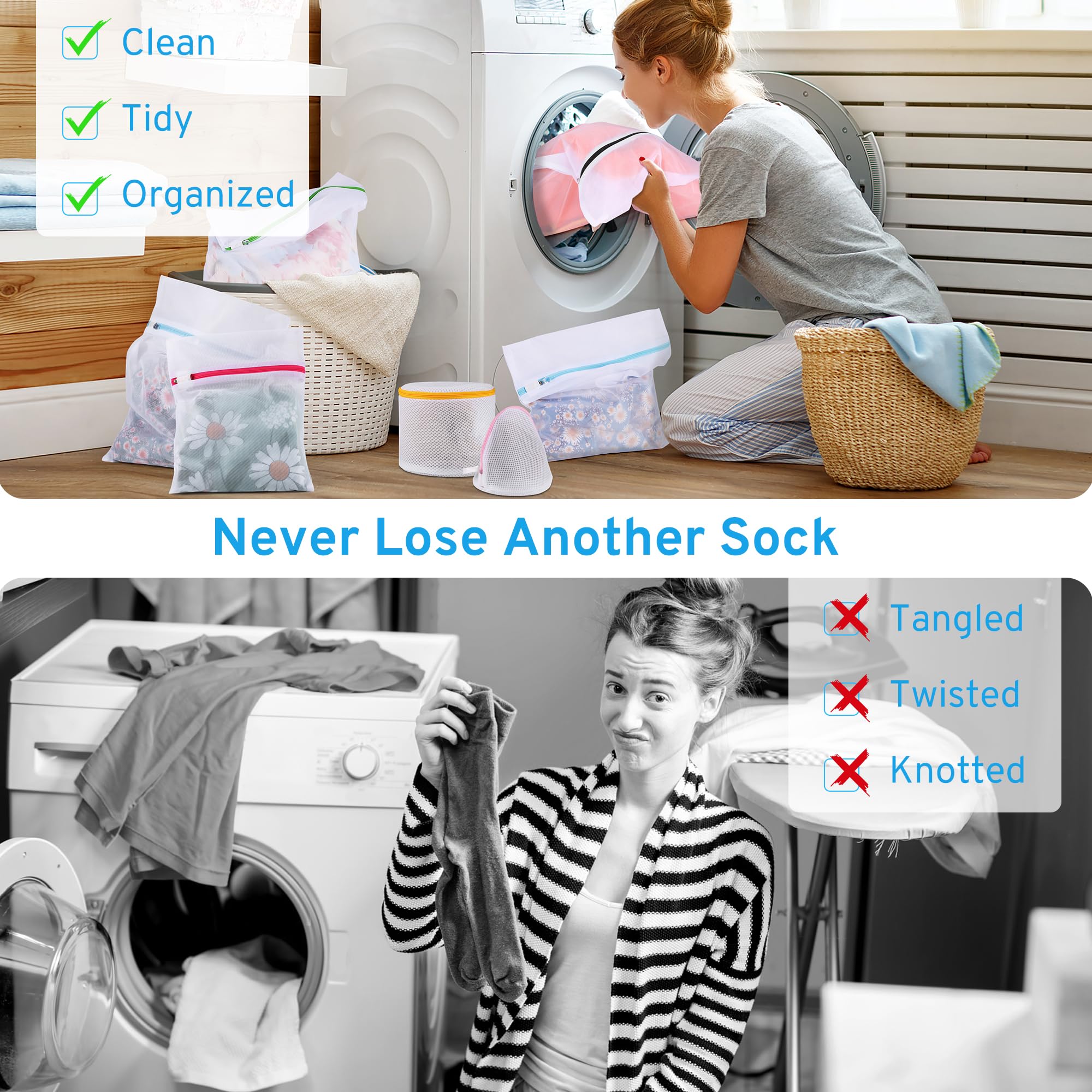 Ultimate 7-Pack Mesh Laundry Bags Set with Auto-Lock Zipper - 6 Sizes for Delicates, Lingerie, Jeans, Blouses & Stockings - Gentle Wash Protection for Bras & Delicate Clothing - Perfect for Travel & Home Laundry Care