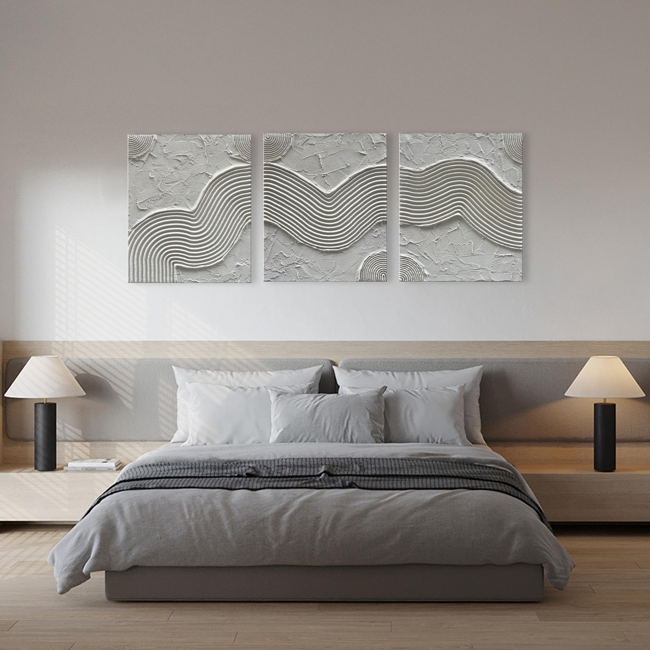 Hand-Painted White Texture Abstract Oil Painting - Minimalist Wall Art for Home Decor - Set of 3 (24x20 Inches) - Perfect for Living Room, Bedroom & Office