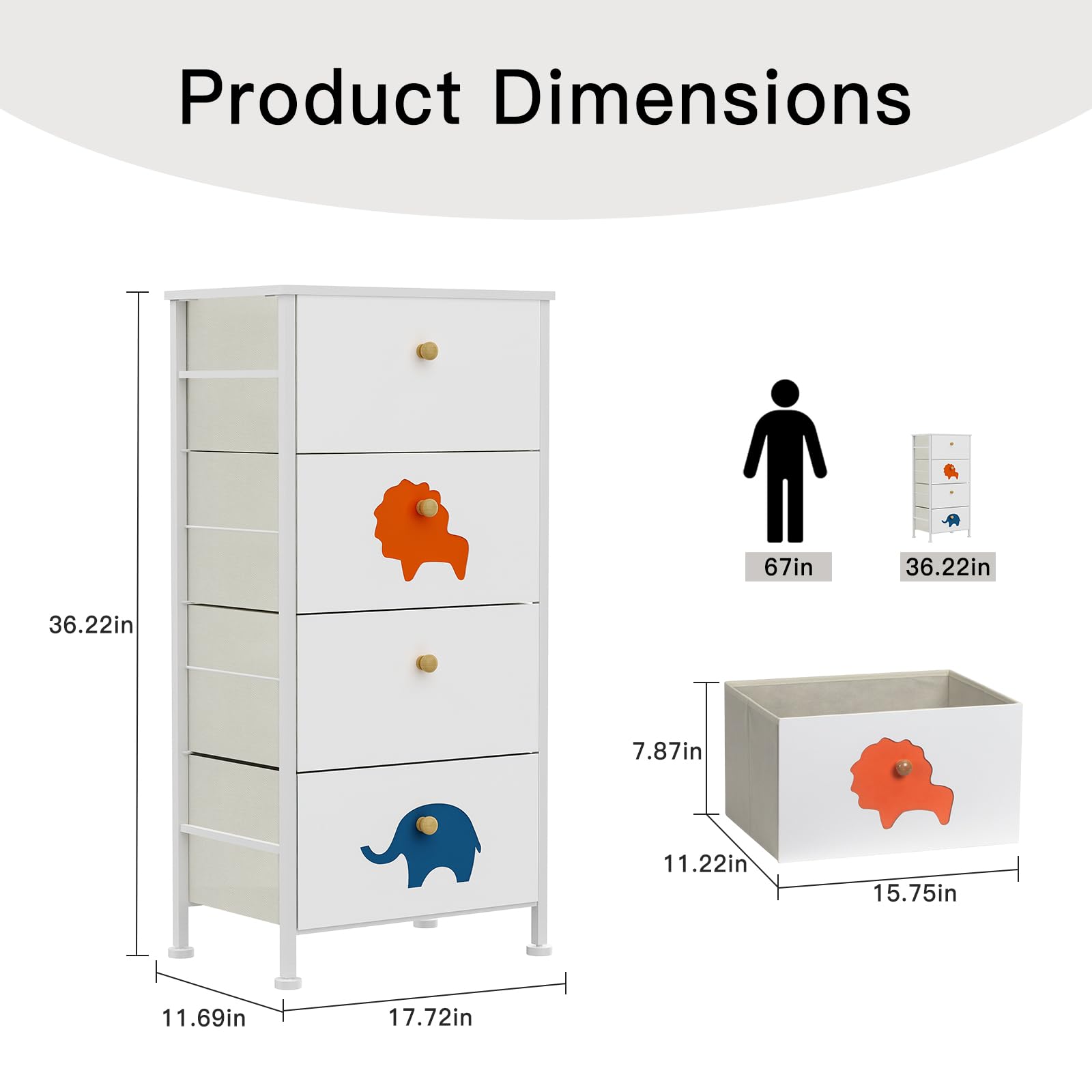 FRAPOW Kids Dresser for Bedroom - 4 Fabric Drawers Baby Dresser with Wood Top & Metal Frame, Tall Storage Organizer for Toddler Clothes, Toys & Nursery Essentials | Perfect for Nursery, Bedroom, Closet & Small Apartment Organization