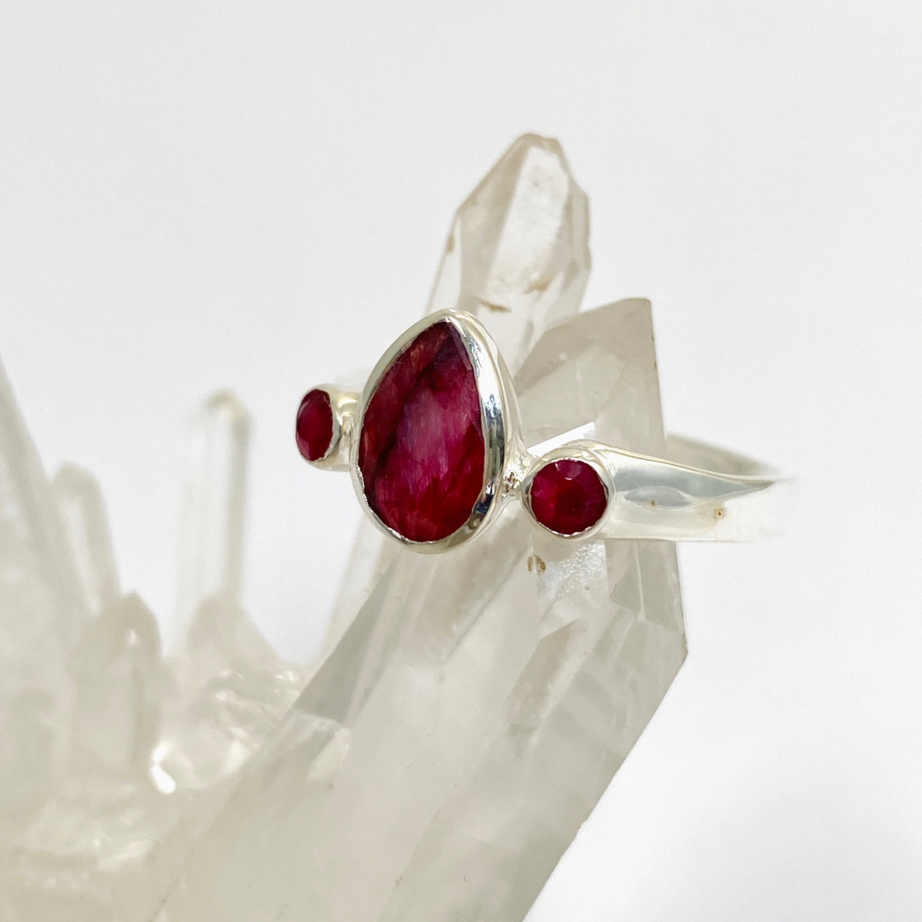 Faceted Ruby Teardrop Ring with Accent Stones R3668 - Elegant Jewelry for Women, Perfect for Weddings, Parties & Special Occasions
