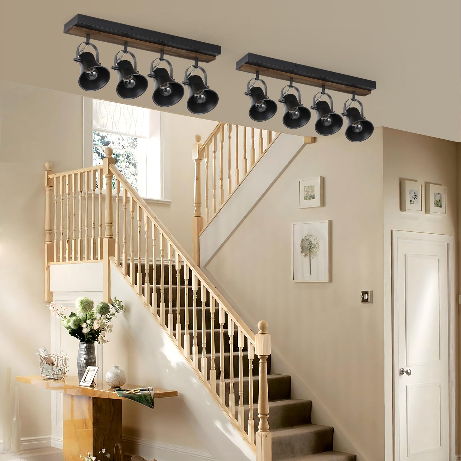 KEESFU 4-Light Dimmable Track Lighting Kit with Remote Control - Adjustable Black Ceiling Lights for Kitchen, Dining Room, Hallway & Bathroom - Modern Farmhouse Style Rotatable Fixtures (Bulbs Included) - Perfect for Ambient Lighting and Task Illumination