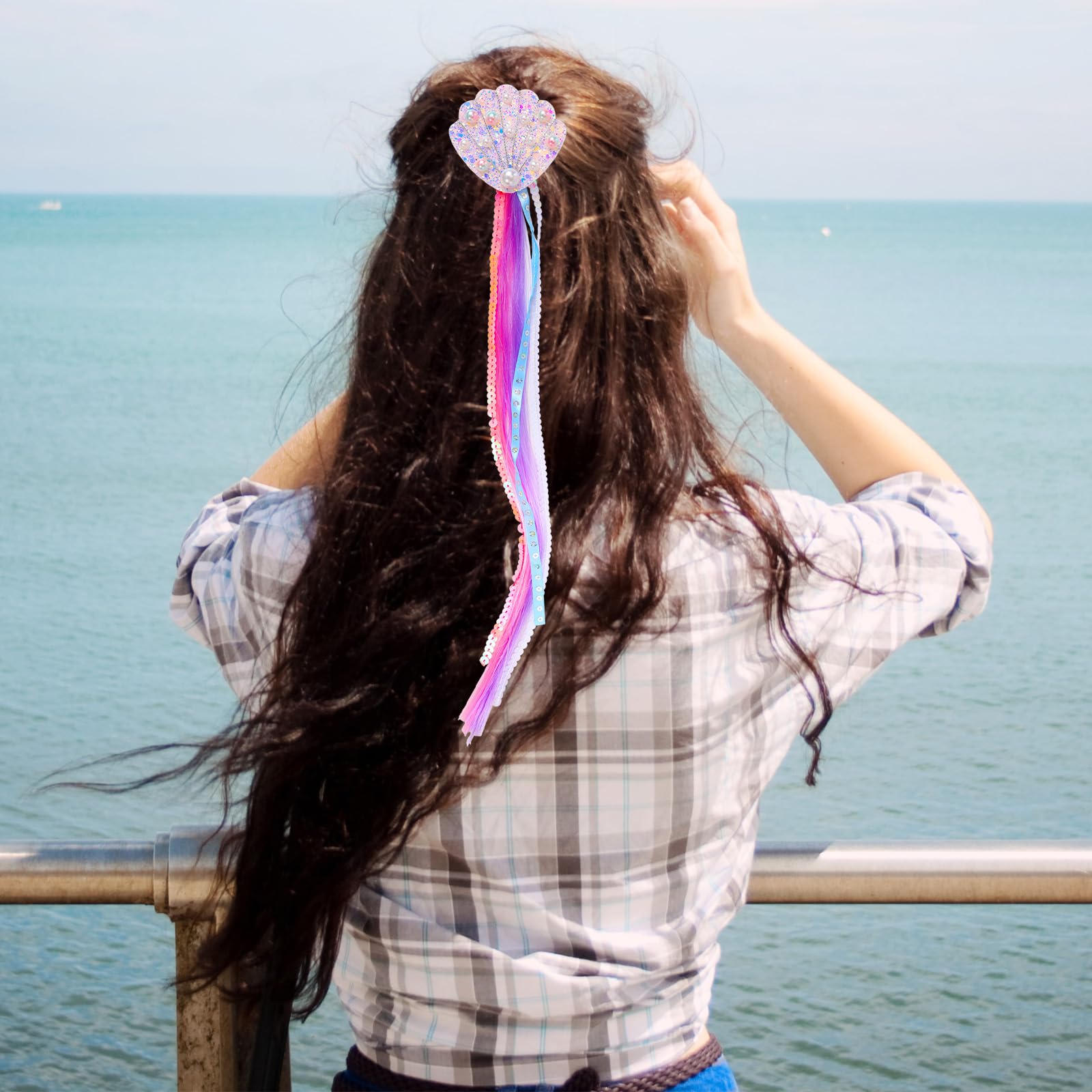 PinkSheep 3 Pack Mermaid Hair Clips for Girls - Fake Hair Extensions & Rainbow Wigs for Kids - Perfect for Costume Parties, Dress Up, Halloween & Cosplay
