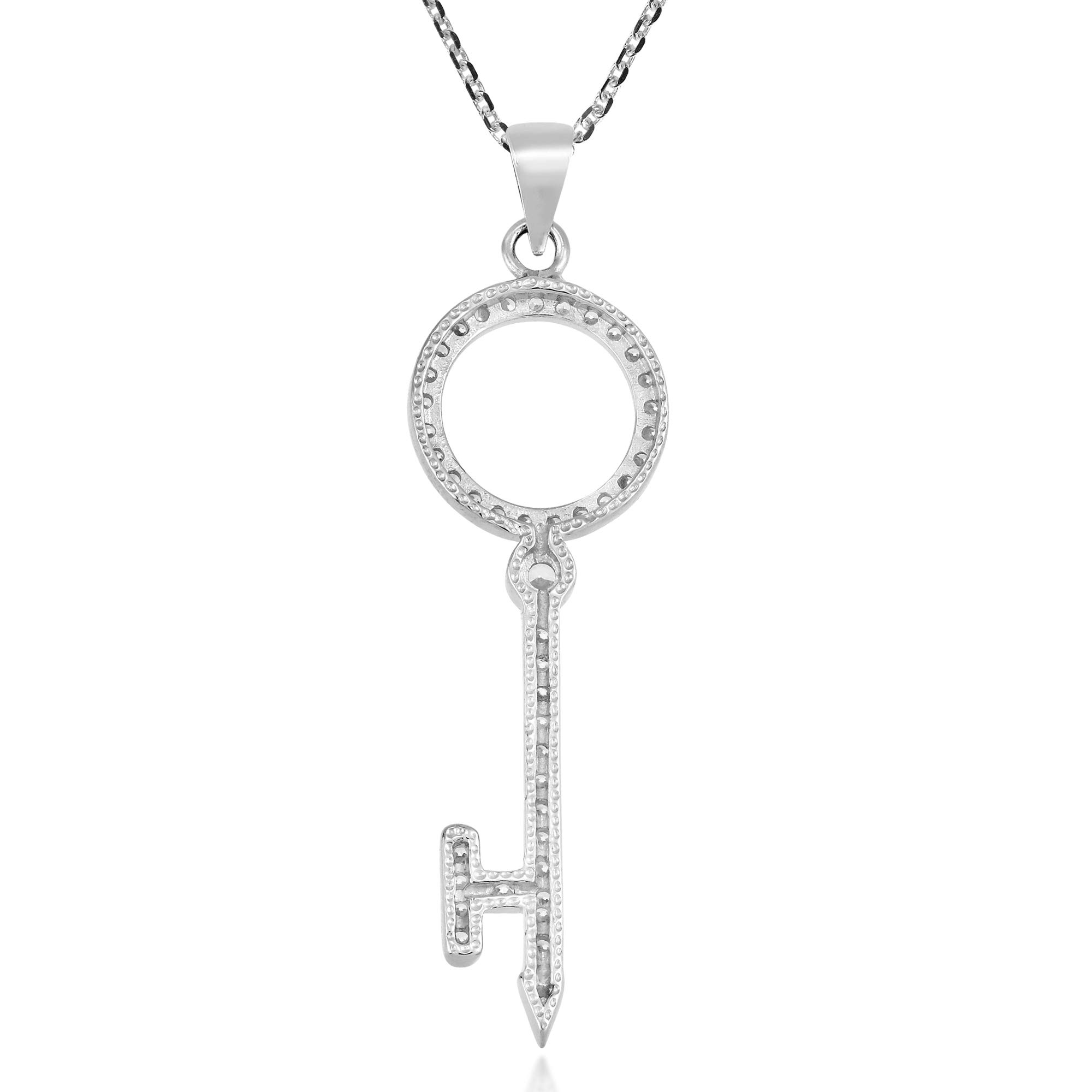 AeraVida Sparkling Circle Key Necklace - .925 Sterling Silver with Clear Cubic Zirconia Pendant | Elegant Jewelry Gift for Women, Perfect for Parties, Weddings & Everyday Wear