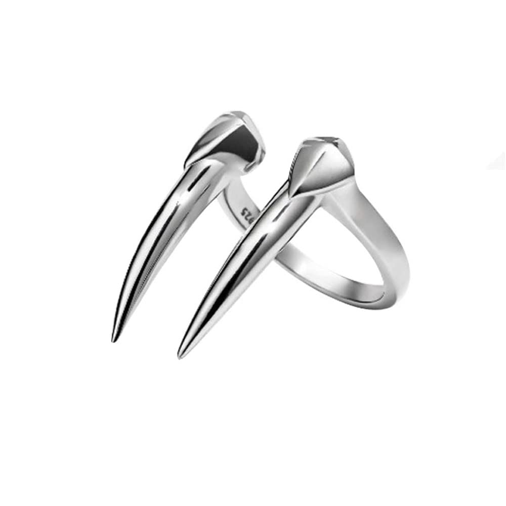 OIDIMS Adjustable Silver Beast Tooth Statement Ring for Men & Women - Punk Hip Hop Motorcycle Jewelry - Sterling Silver Plated Comfort Fit Minimalist Fashion Ring - Perfect for Gothic, Rock, and Biker Style Outfits
