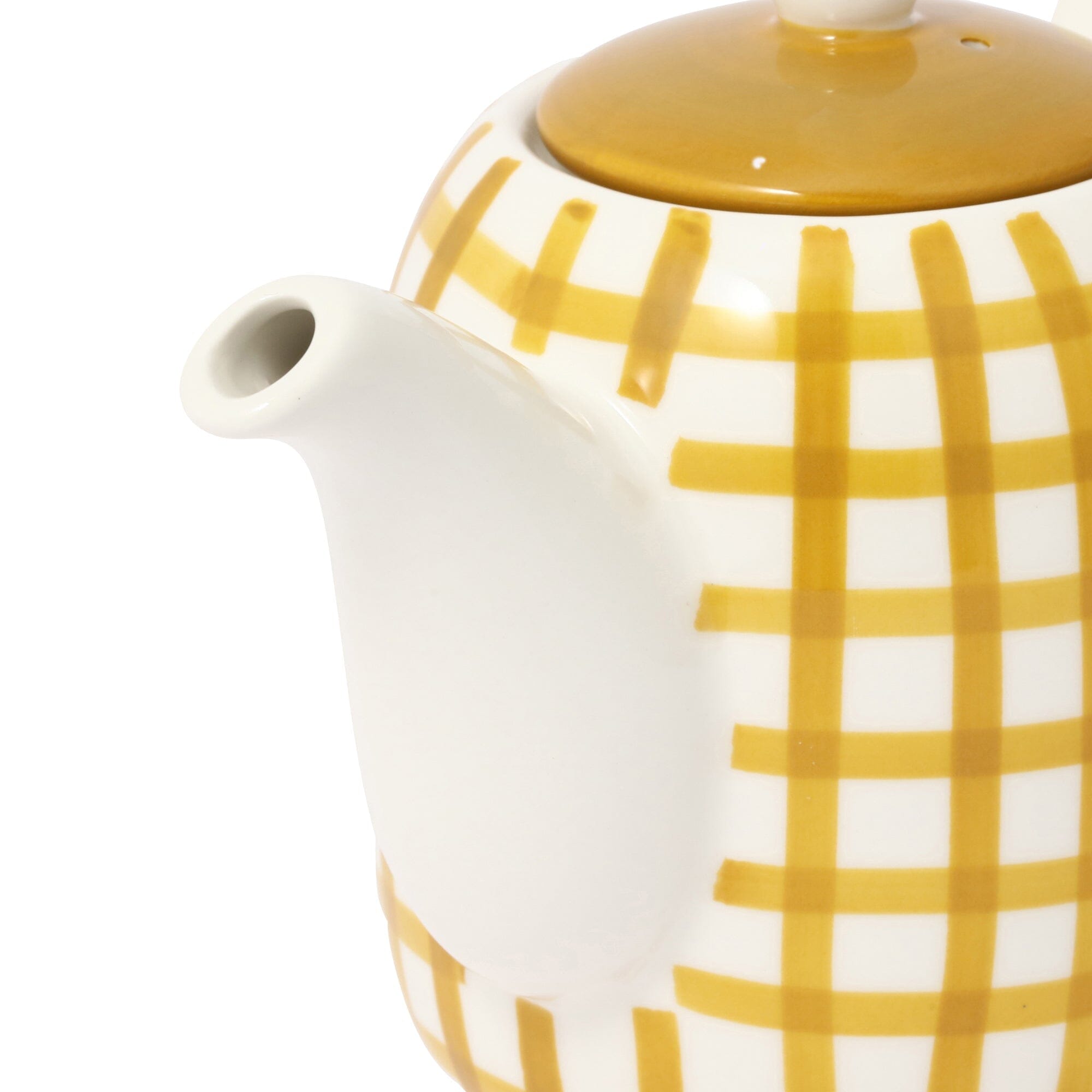 Hand Painted Ceramic Teapot - Yellow Checkered Design - Perfect for Afternoon Tea & Home Decor