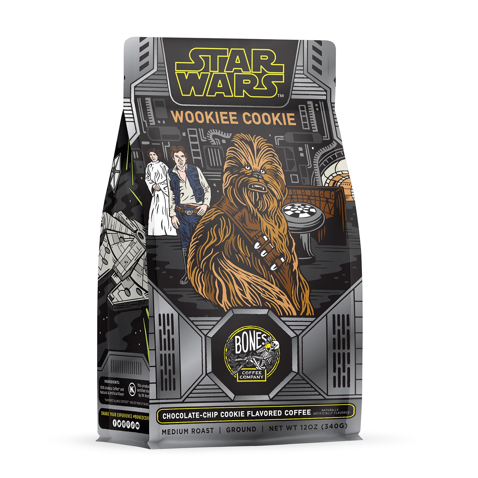 Bones Coffee Company Star Wars Wookiee Cookie Medium Roast Ground Coffee - Low Acid, Chocolate Chip Cookie Flavor (12 oz) | Perfect for Star Wars Fans, Gift Giving & Morning Brews