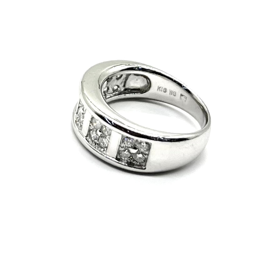 18K White Gold Wide Diamond Band Ring for Women - Elegant Wedding, Engagement & Anniversary Jewelry Gift
