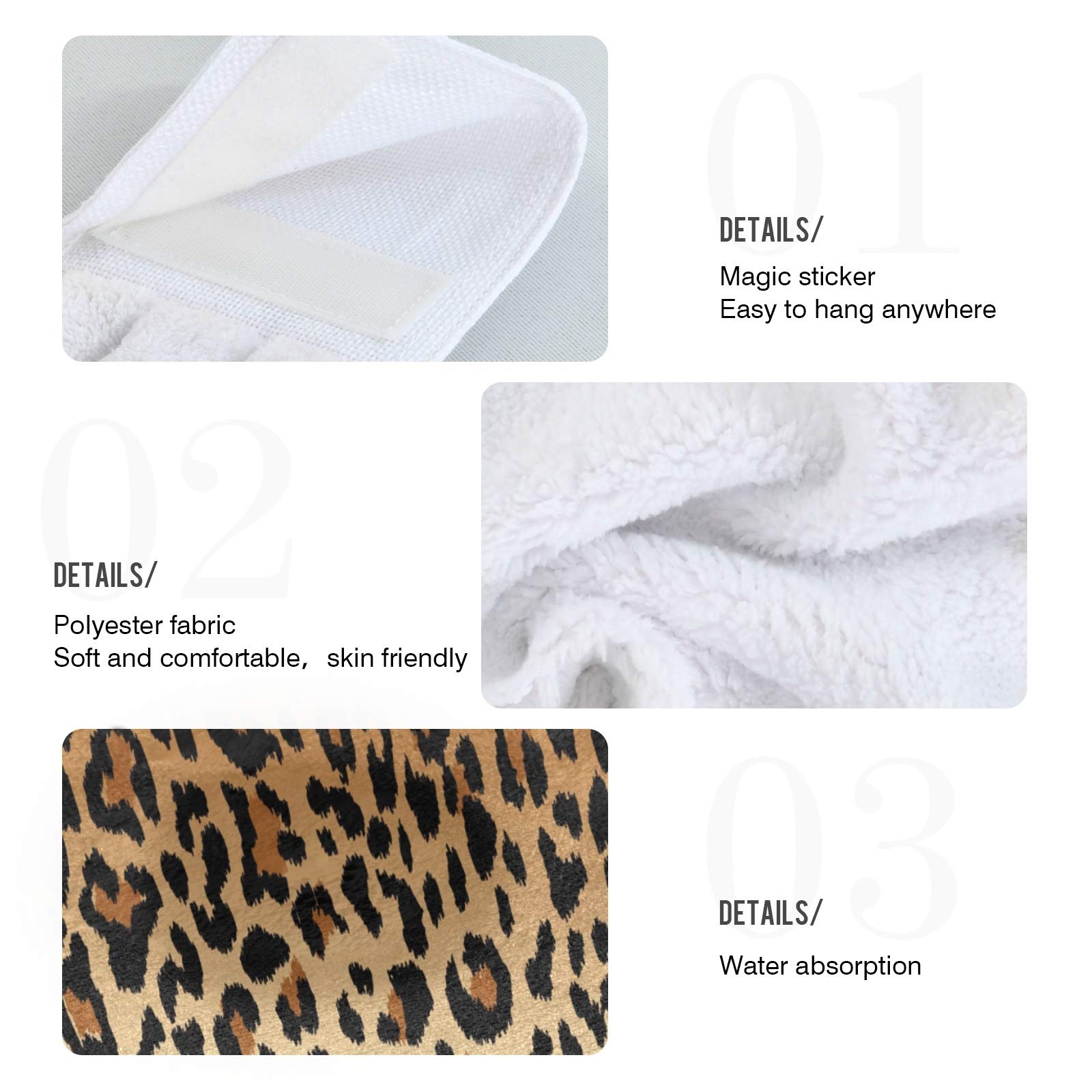 Soft & Absorbent Leopard Print Hand Towels Set of 2 - 12x17 Inch Kitchen & Bathroom Towels with Hanging Loops | Fast-Drying Animal Print Towels for Home Decor, Dish Drying & Guest Bathrooms