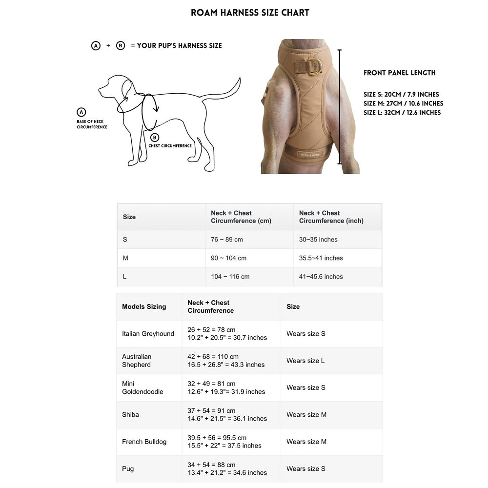 Pups & Bubs Roam Harness - Adjustable Dog Harness for Small & Medium Dogs, Escape-Proof & Reflective Pet Vest for Walking, Hiking & Outdoor Adventures