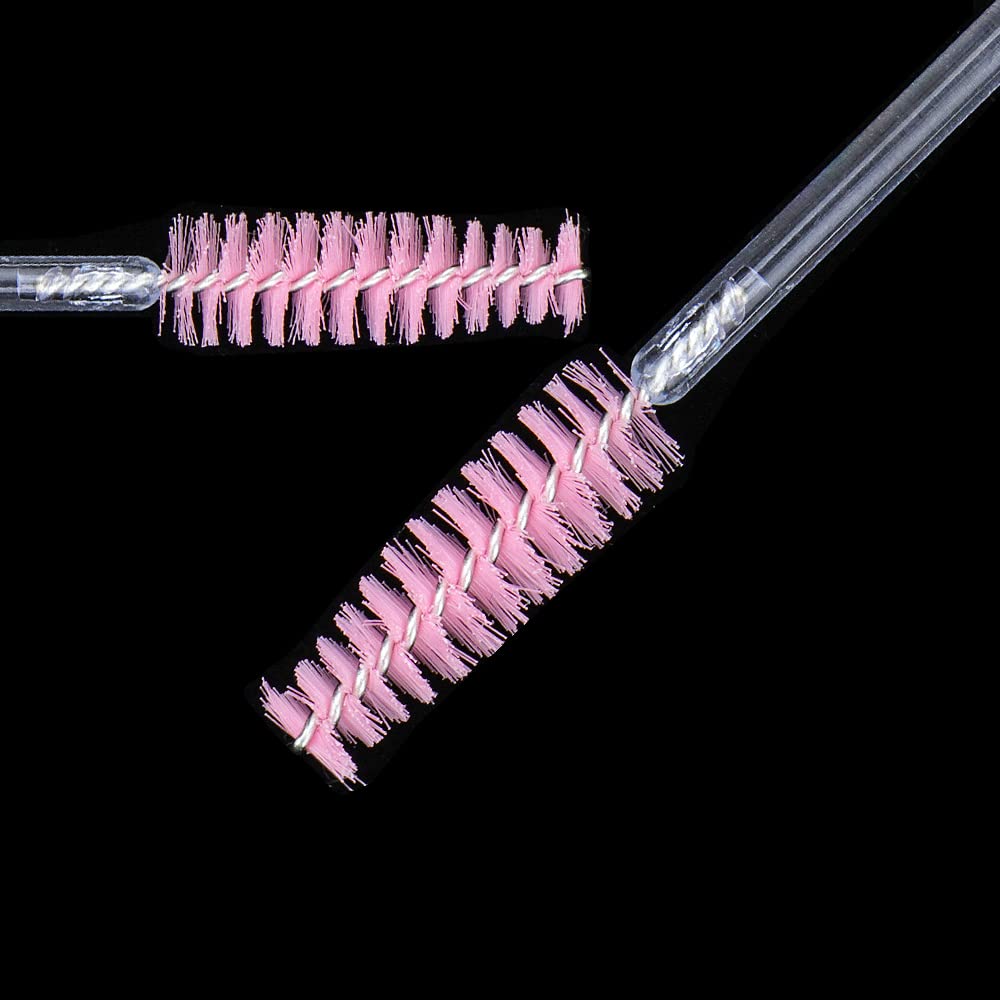 300 PCS Disposable Mascara Wands - Eyelash & Eyebrow Brush Spoolies with Clear Pink Handle - Perfect for Lash Extensions, Makeup Artists & Salon Use