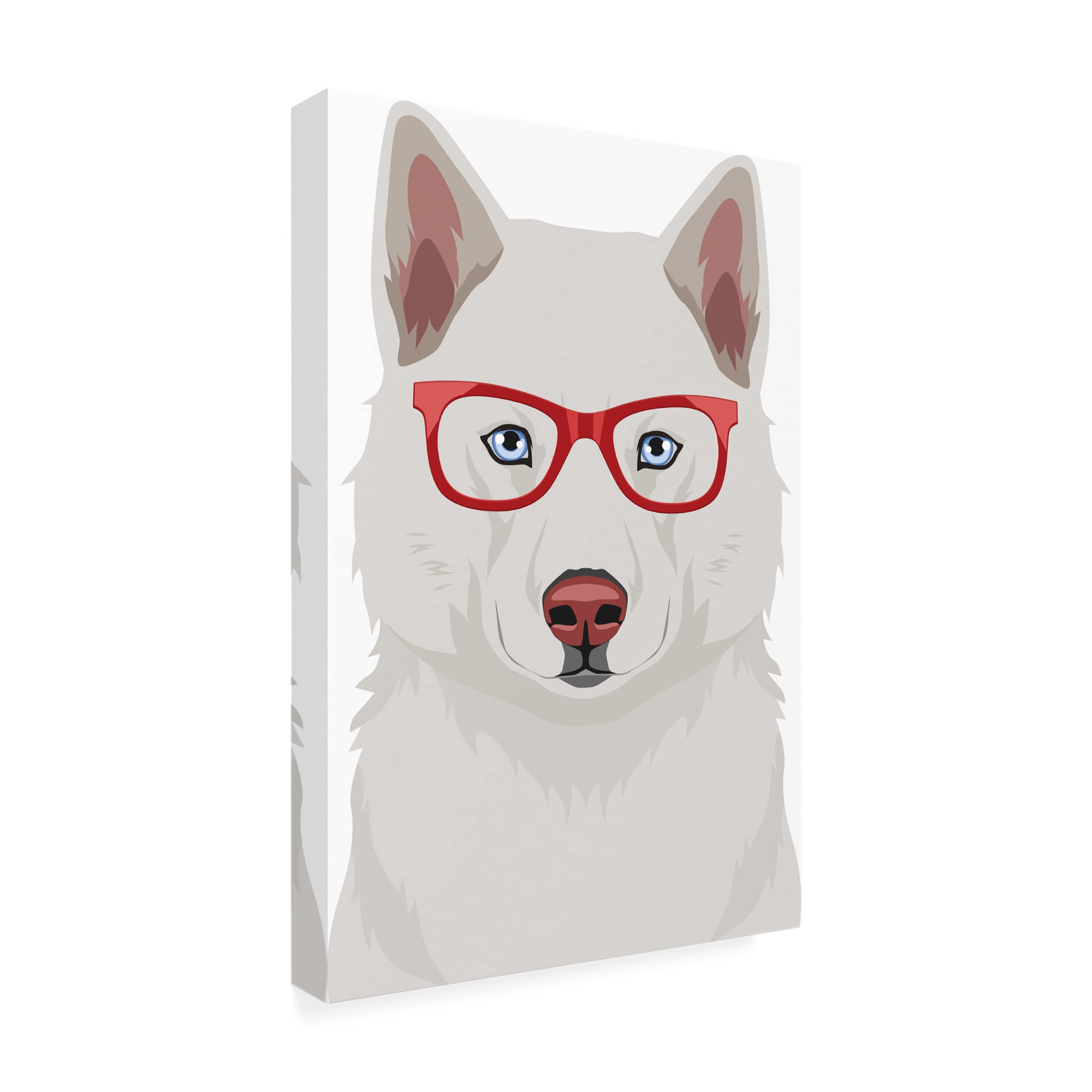 Trademark Fine Art 'Husky Wearing Hipster Glasses' Canvas Wall Art Print - Funny Dog Portrait for Living Room, Bedroom & Office Decor