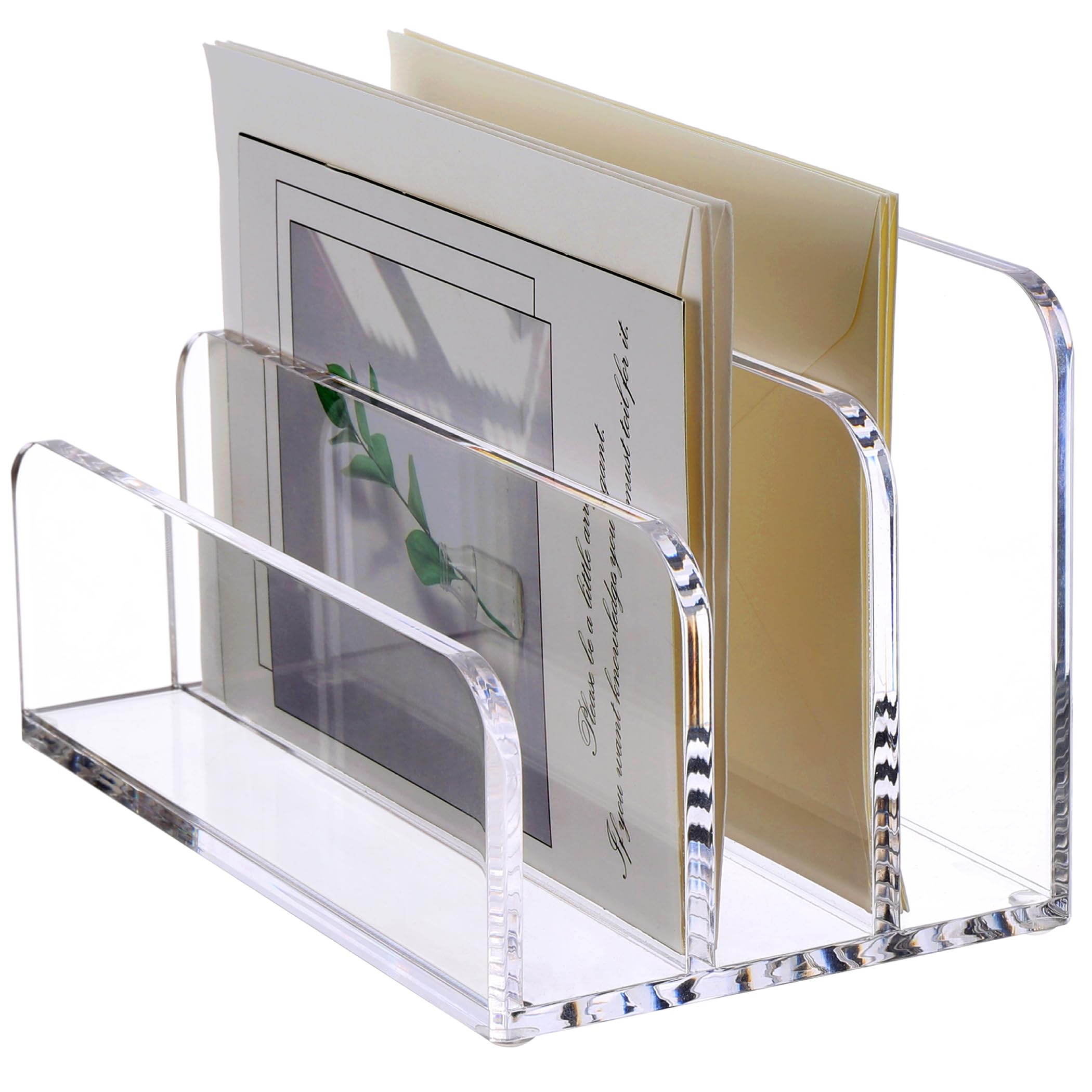 SANRUI 3-Tier Acrylic Mail Organizer - Vertical Letter Holder & File Sorter for Desk - Clear Office Document Organizer - Perfect for Home Office, Mailroom Organization and Paperwork Management
