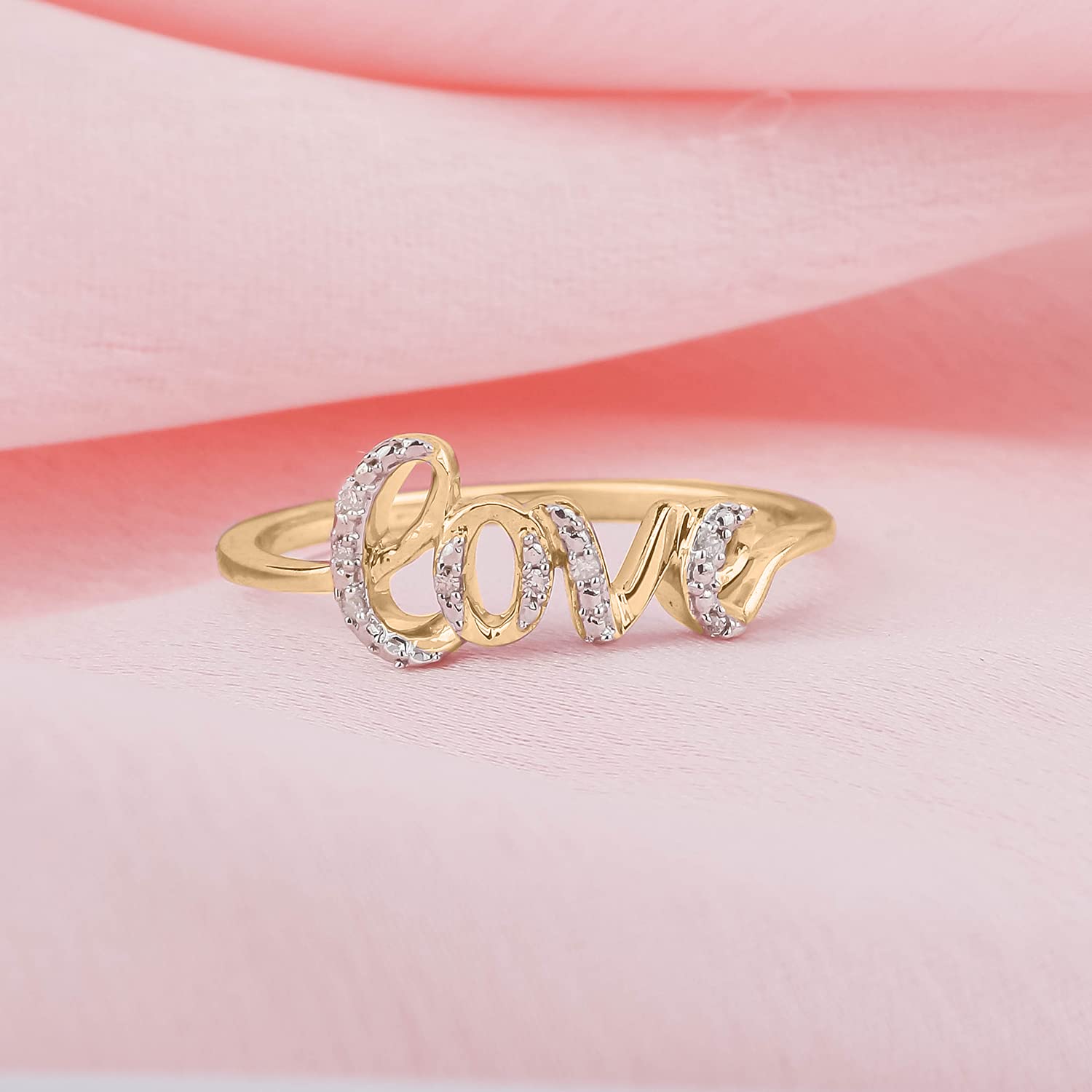18K Gold Plated or 925 Sterling Silver Women's Diamond Accent Love Ring - Elegant Cursive Script Band with Round Diamond Details for Anniversary, Engagement & Valentine's Day Gifts