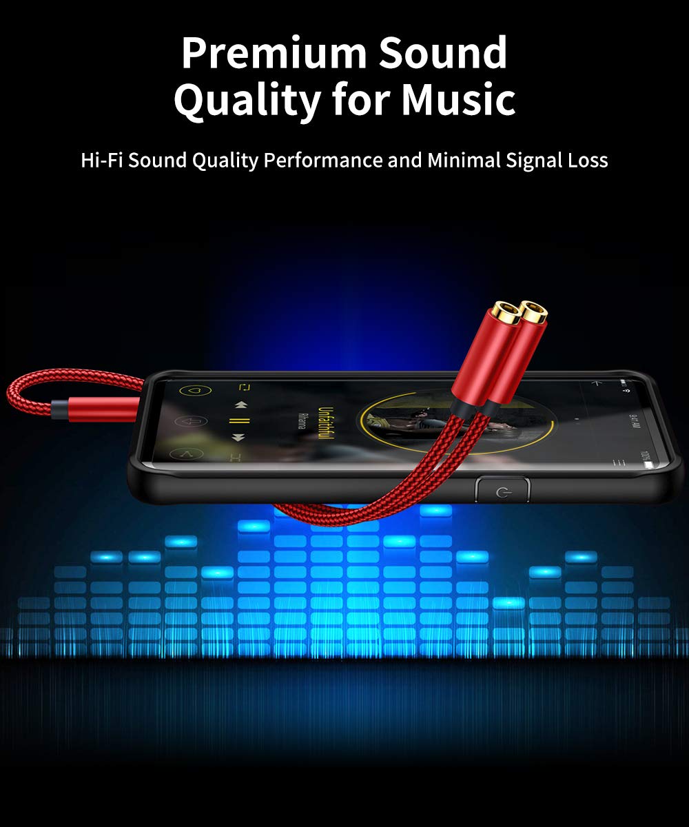 JSAUX 3.5mm Headphone Splitter - 2 Female to 1 Male Audio Adapter for Dual Listening - Compatible with PS4, PS5, Xbox, Nintendo Switch, PC, Phones & Tablets - Perfect for Gaming, Movies & Music Sharing (Red)