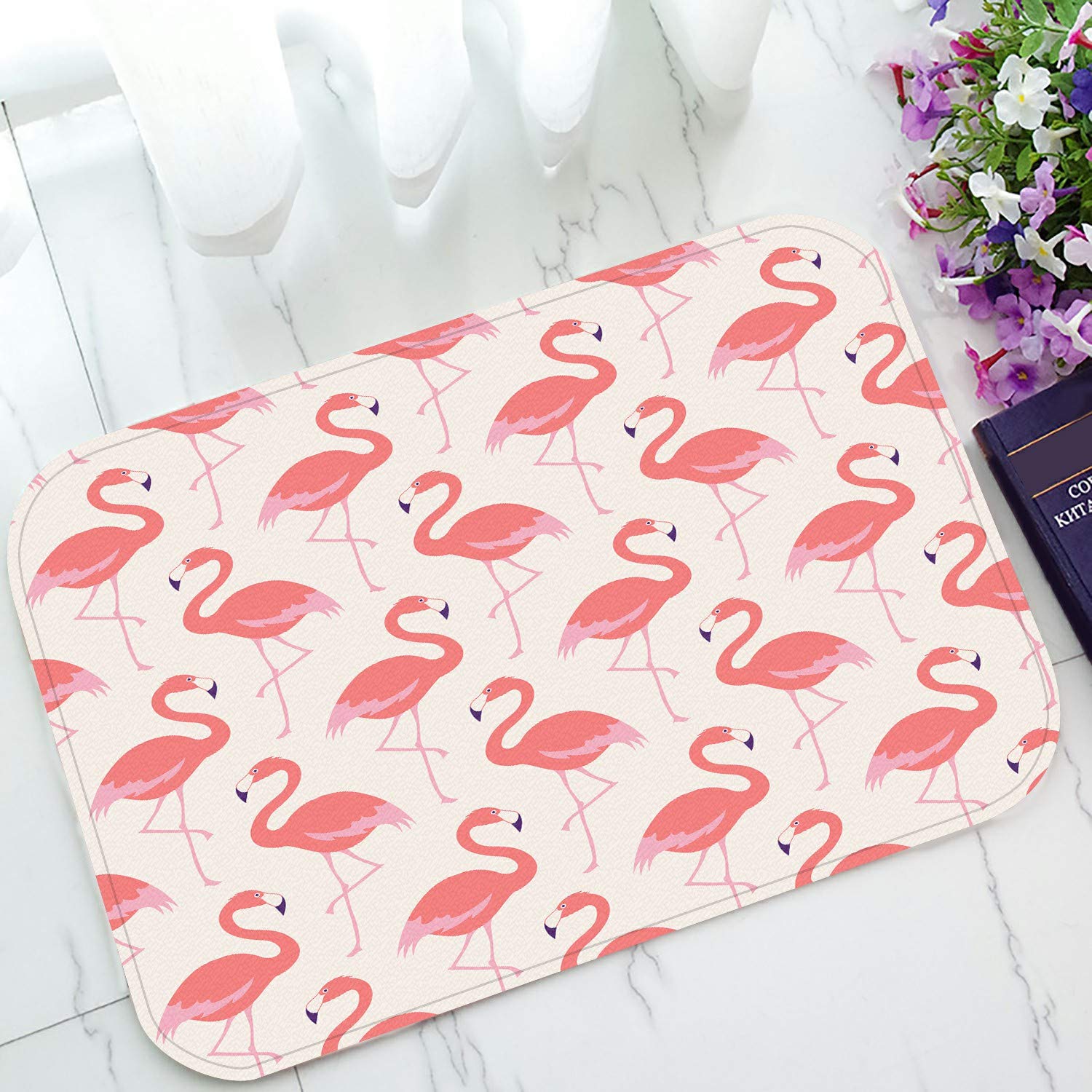 ECZJNT Flamingo Bird Welcome Doormat - Non-Slip Bath Rug & Entrance Floor Mat (23.6x15.7 Inch) - Perfect for Front Door, Bathroom, and Patio Decor