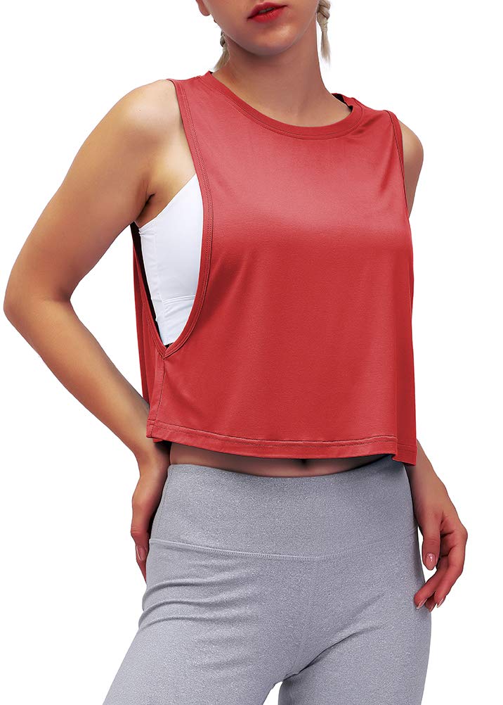 MIppo Women's Mesh Back Workout Crop Top - Loose Fit Gym & Running Tank Top for Yoga, Fitness & Casual Wear