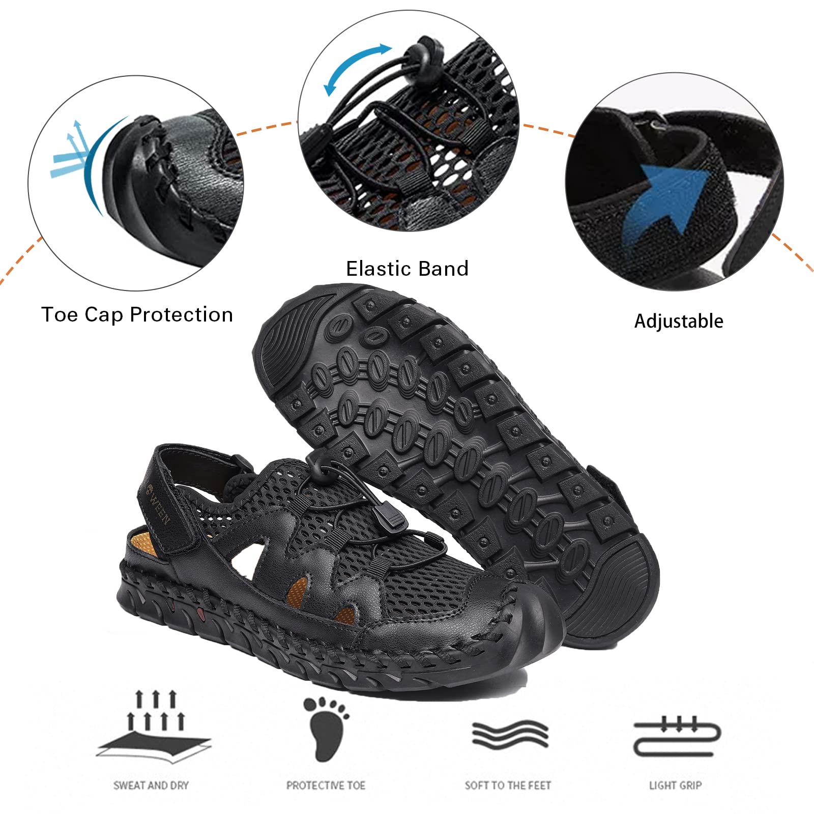 **Men's Leather Fisherman Sandals - Breathable Closed Toe Beach Shoes for Summer | Non-Slip Water Sandals for Hiking, Walking & Outdoor Activities | Handmade Comfortable Anti-Collision Athletic Slides**    *(Perfect for beach trips, hiking adventures, casual walks, and water sports – lightweight and durable for all-day wear!)*