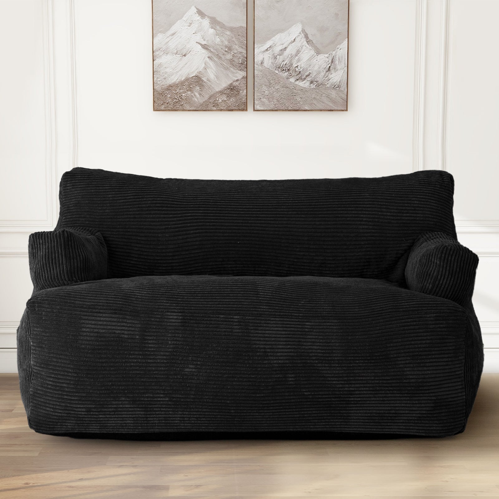 MAXYOYO Oversized Bean Bag Chair for Adults - 2 Seater Loveseat Bean Bag Couch with Filler for Living Room, Bedroom & Game Room - Soft Black Microsuede Furniture for Relaxing, Lounging & Movie Nights