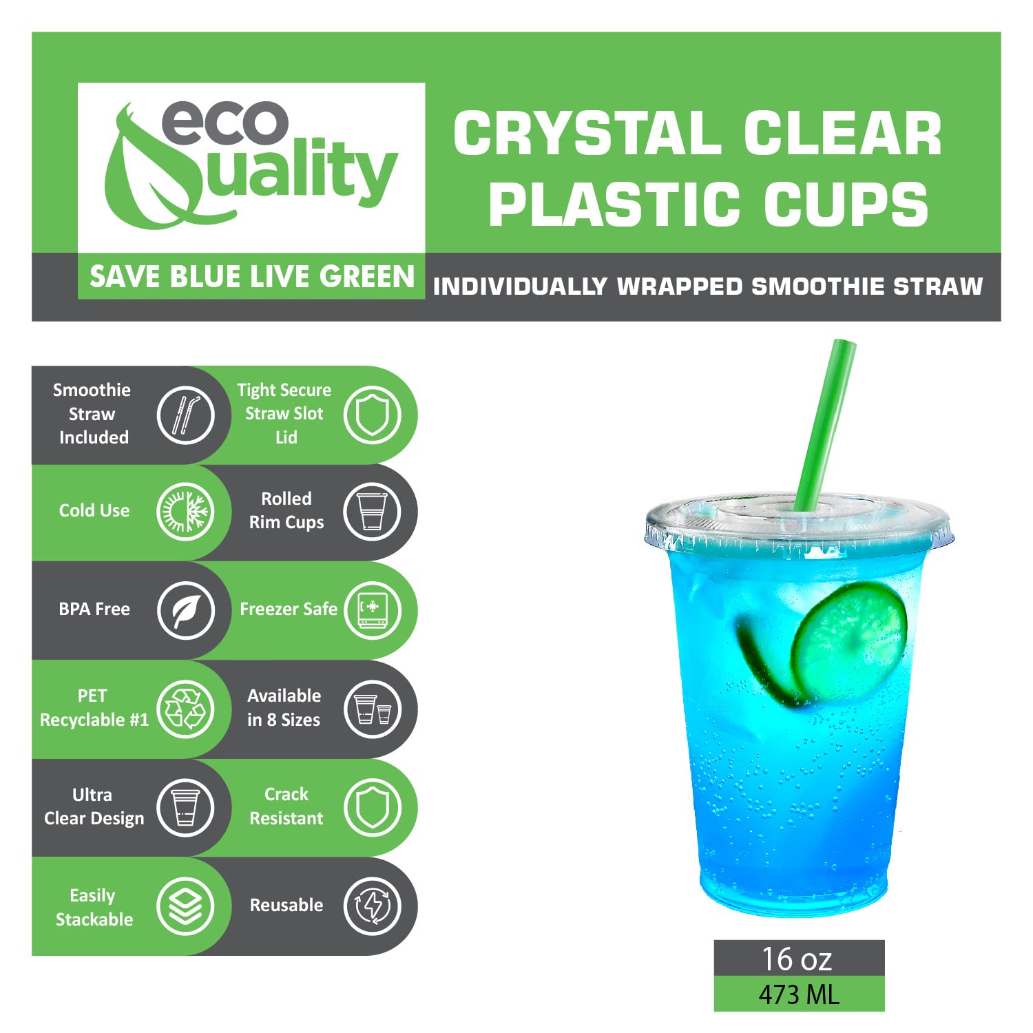16 oz Clear Plastic Disposable Cups with Lids & Straws - 400 Count PET Drink Cups for Smoothies, Protein Shakes, Bubble Tea, Iced Coffee, Boba, Juice | Meal Prep, Parties, Cafes, Restaurants, and Takeout