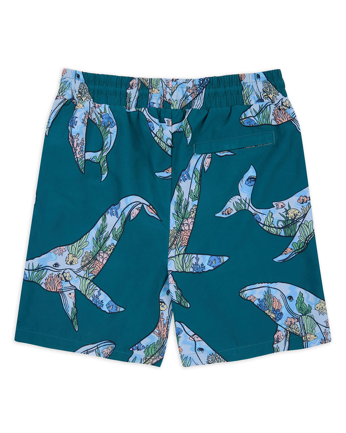 Coral Whale Print Swim Shorts for Men - Quick Dry Beach Swimwear with Pockets - Perfect for Swimming, Surfing, and Summer Vacations