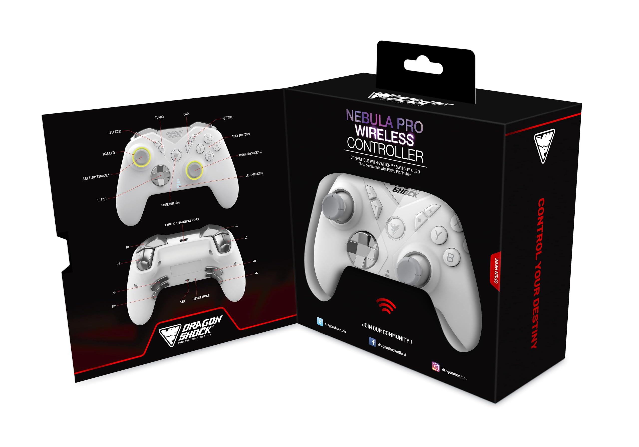 DragonShock NEBULA PRO Wireless Pro Controller for Nintendo Switch, Switch Lite, Switch OLED, PS3, PC & Android - Premium Gaming Experience for Home & Travel