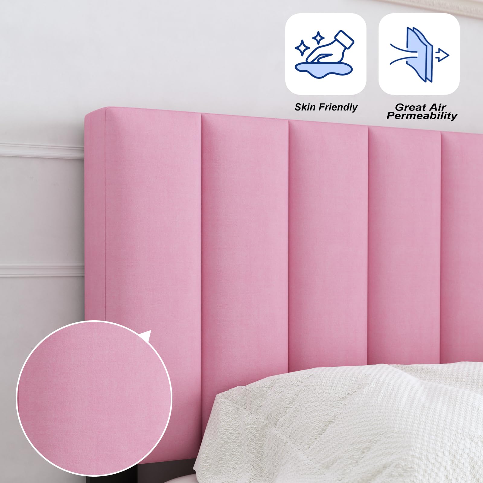 Lukace Twin Bed Frame with Upholstered Headboard - Sturdy Wood Platform Bed, No Box Spring Needed, Easy Assembly, Non-Slip & Noise-Free - Perfect for Kids Rooms, Guest Bedrooms & Small Spaces (Pink)