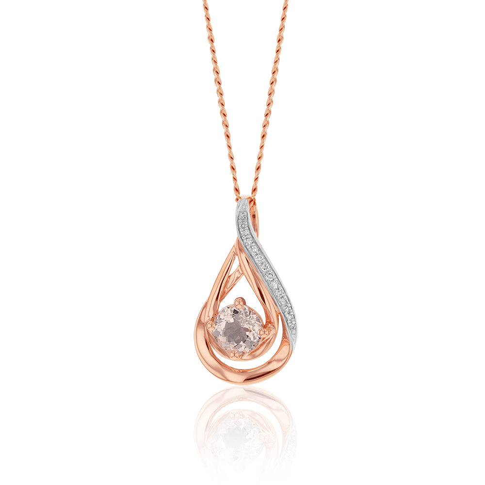 9ct Rose Gold Morganite and Diamond Pendant Necklace - Elegant Jewelry Gift for Women, Perfect for Valentine's Day, Anniversary & Special Occasions