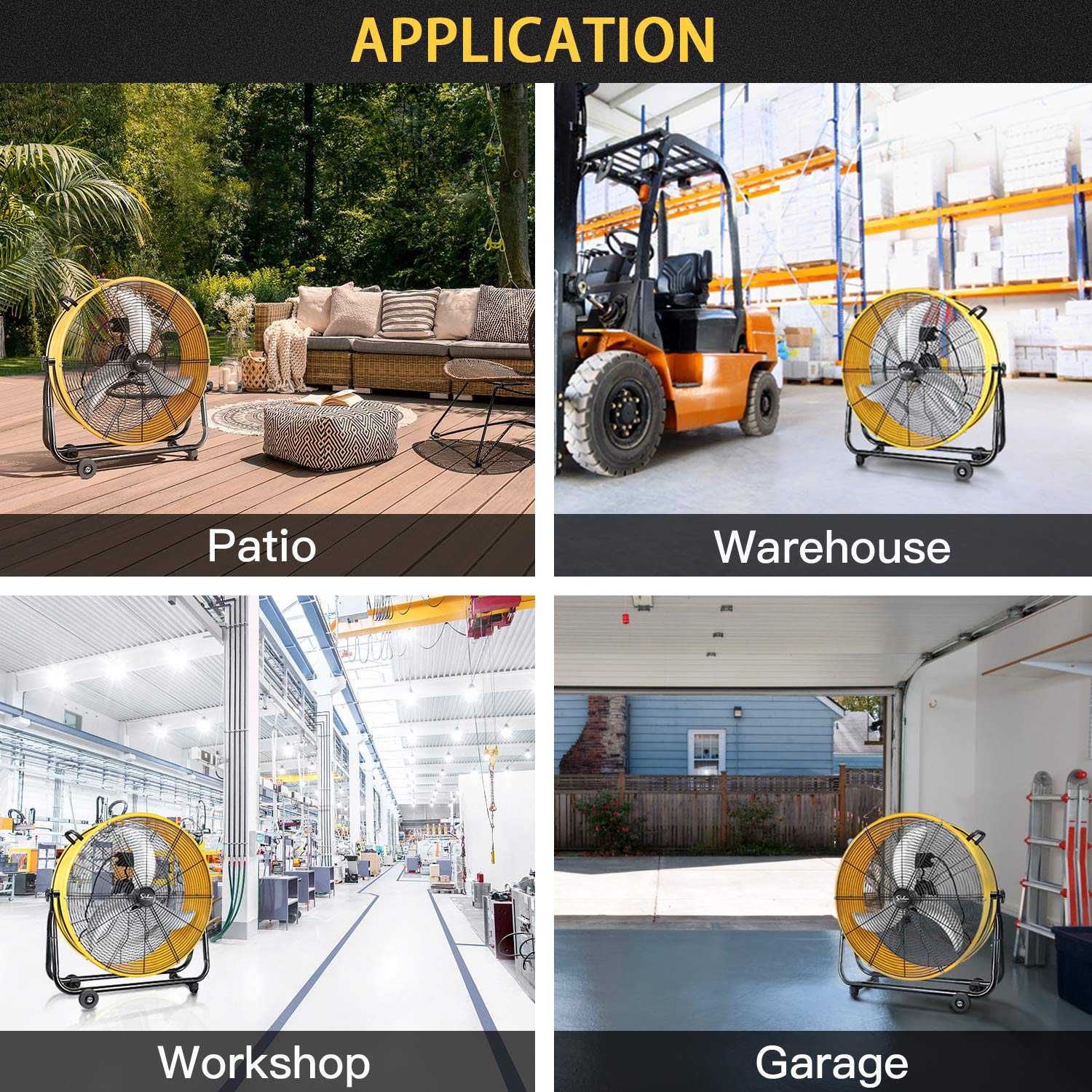 Simple Deluxe 30-Inch Heavy Duty Metal Industrial Drum Fan - 3-Speed High Velocity Floor Fan for Warehouse, Workshop, Factory & Basement | Yellow | Perfect for Cooling Large Spaces, Ventilation & Air Circulation