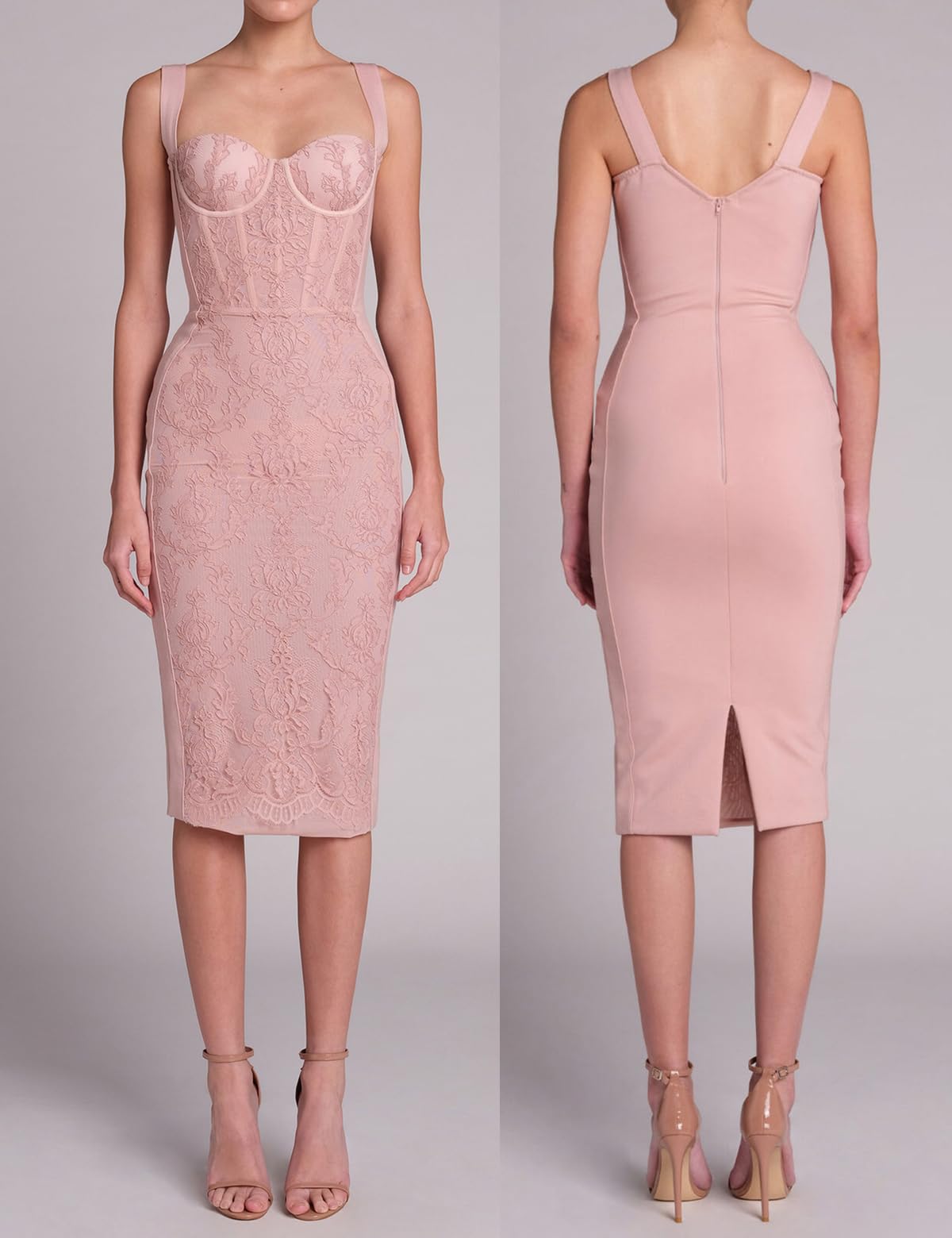 Houstil Women's Elegant Strap Wedding Guest Dress - Bandage Lace Bodycon Cocktail Party Midi Dress for Evening Events, Clubwear, Date Night & Special Occasions