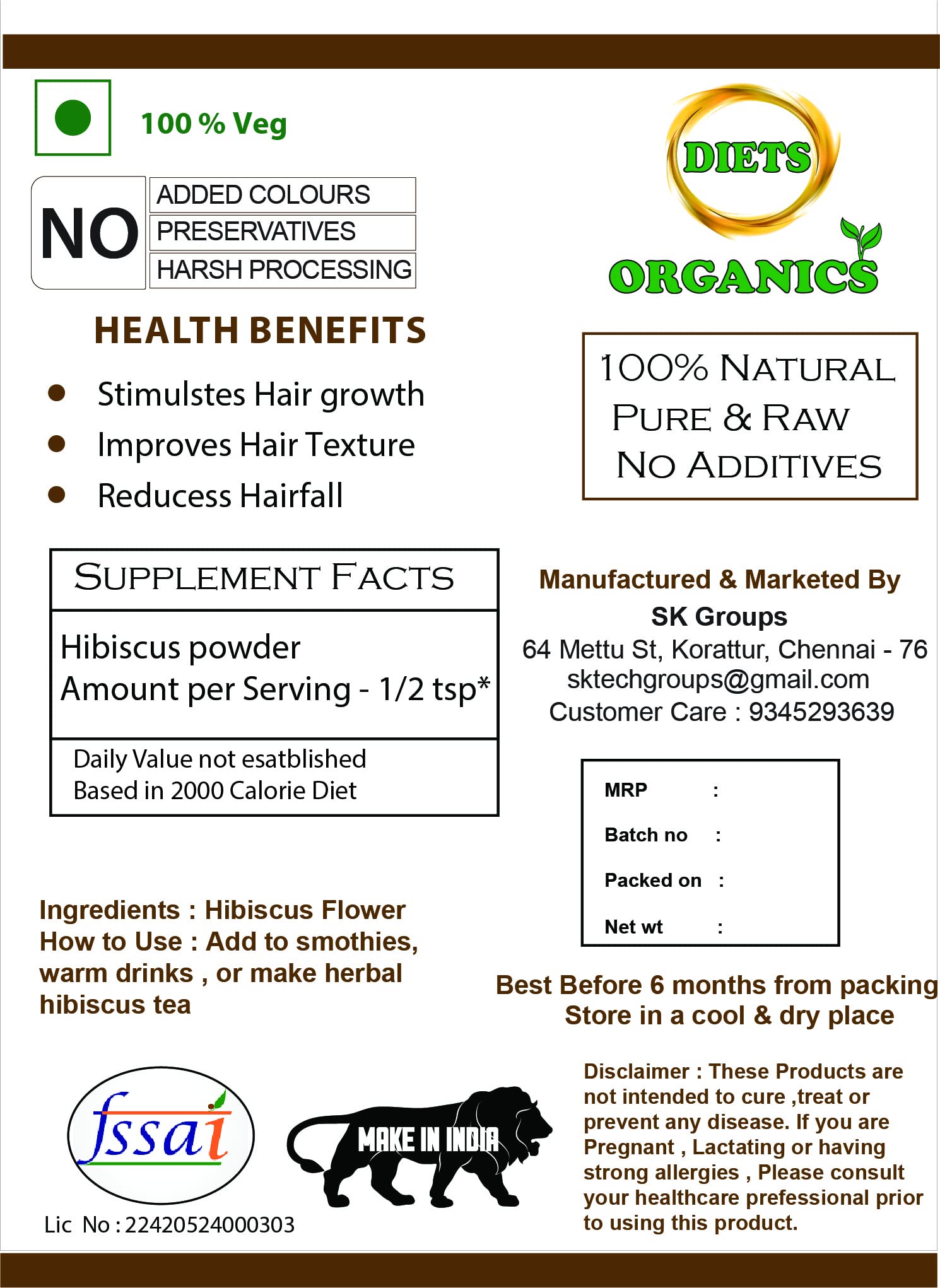 Organic Hibiscus Flower Powder for Hair & Skin Care - 50g (2 Pack) | Natural DIY Face Mask & Hair Treatment | Promotes Healthy Hair Growth & Glowing Skin