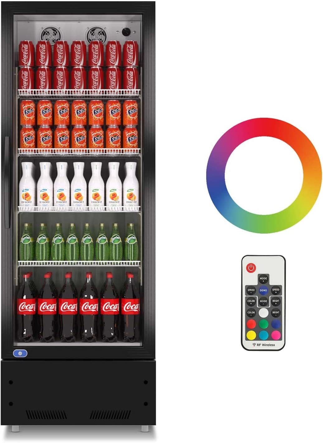 Commercial Display Refrigerator 8 Cu. Ft - Upright Glass Door Merchandiser with LED Lighting, Reach-In Beverage Cooler for Shop, Restaurant, Cafe - ETL Certified Black Commercial Fridge for Drinks, Snacks & Food Display