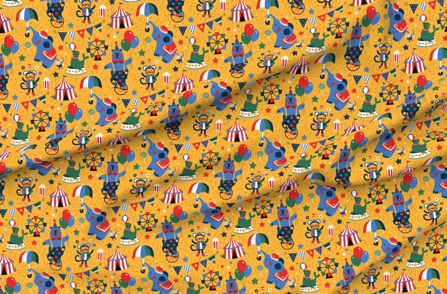Premium Spoonflower Fabric - Circus Animals Bear Monkey Elephant Confetti Print on Petal Signature Cotton - Fat Quarter for Sewing, Quilting, Apparel & Home Decor | Perfect for DIY Crafts, Baby Clothes & Festival-Themed Projects