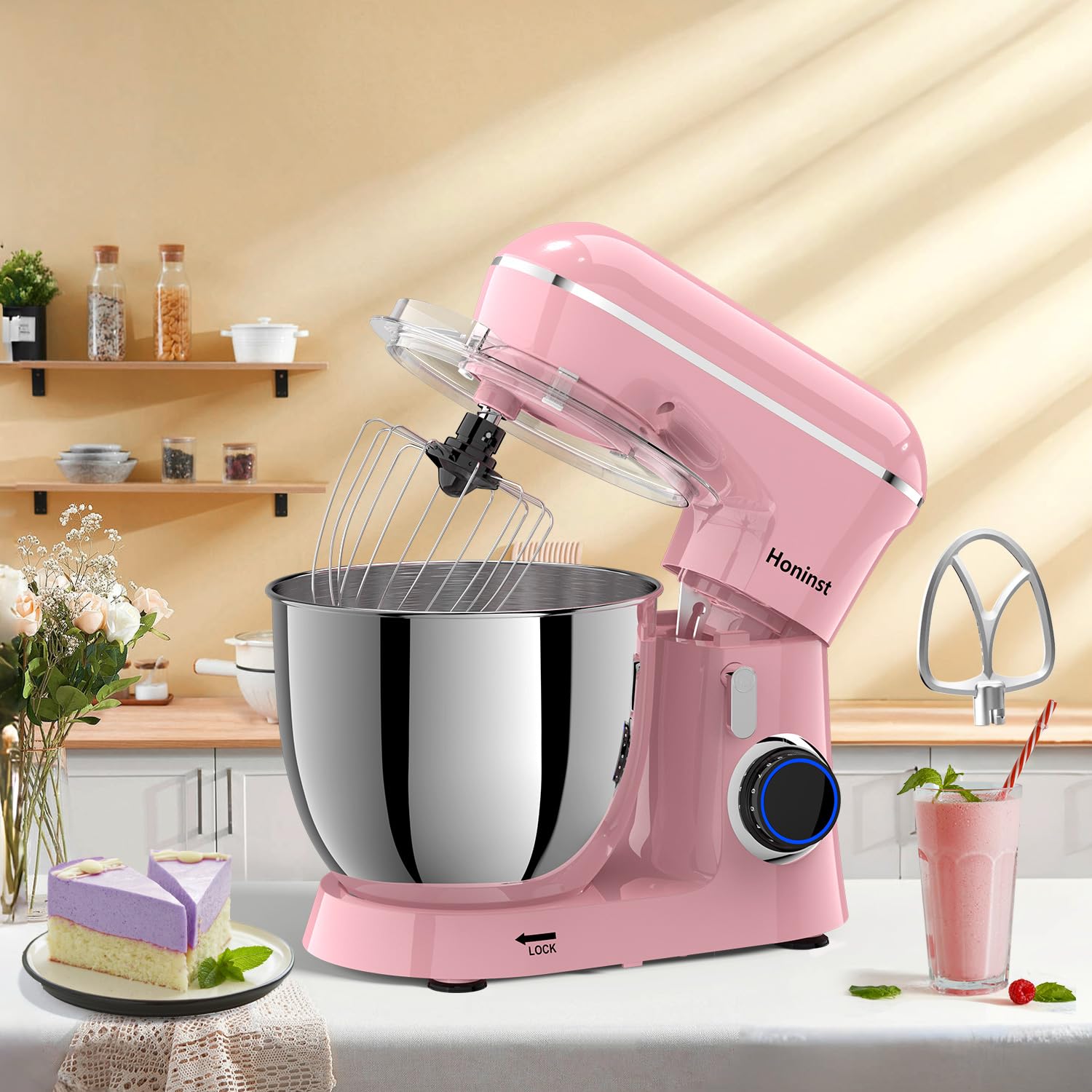 6.5QT 10-Speed Tilt-Head Electric Stand Mixer with Bowl - 3-in-1 Kitchen Mixer for Baking, Dough & Whipping - Includes Dough Hook, Whisk & Beater - Perfect for Cakes, Cookies & Home Cooking (Pink) - Ideal for Bakers, Home Chefs & Holiday Baking