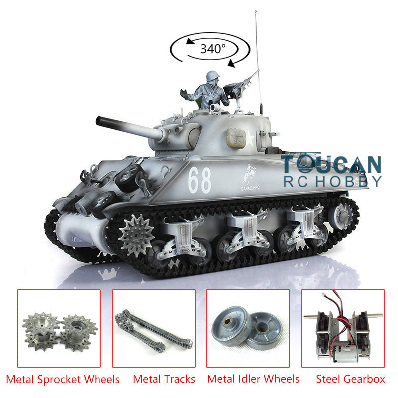 2.4G 1/16 Scale Henglong M4A3 Sherman RTR RC Tank with Metal Tracks, Engine Sound & BB Shooting - Upgraded 7.0 Version for Military Enthusiasts and Collectors | Perfect for Outdoor Battles, Display Collections and RC Hobby Fun