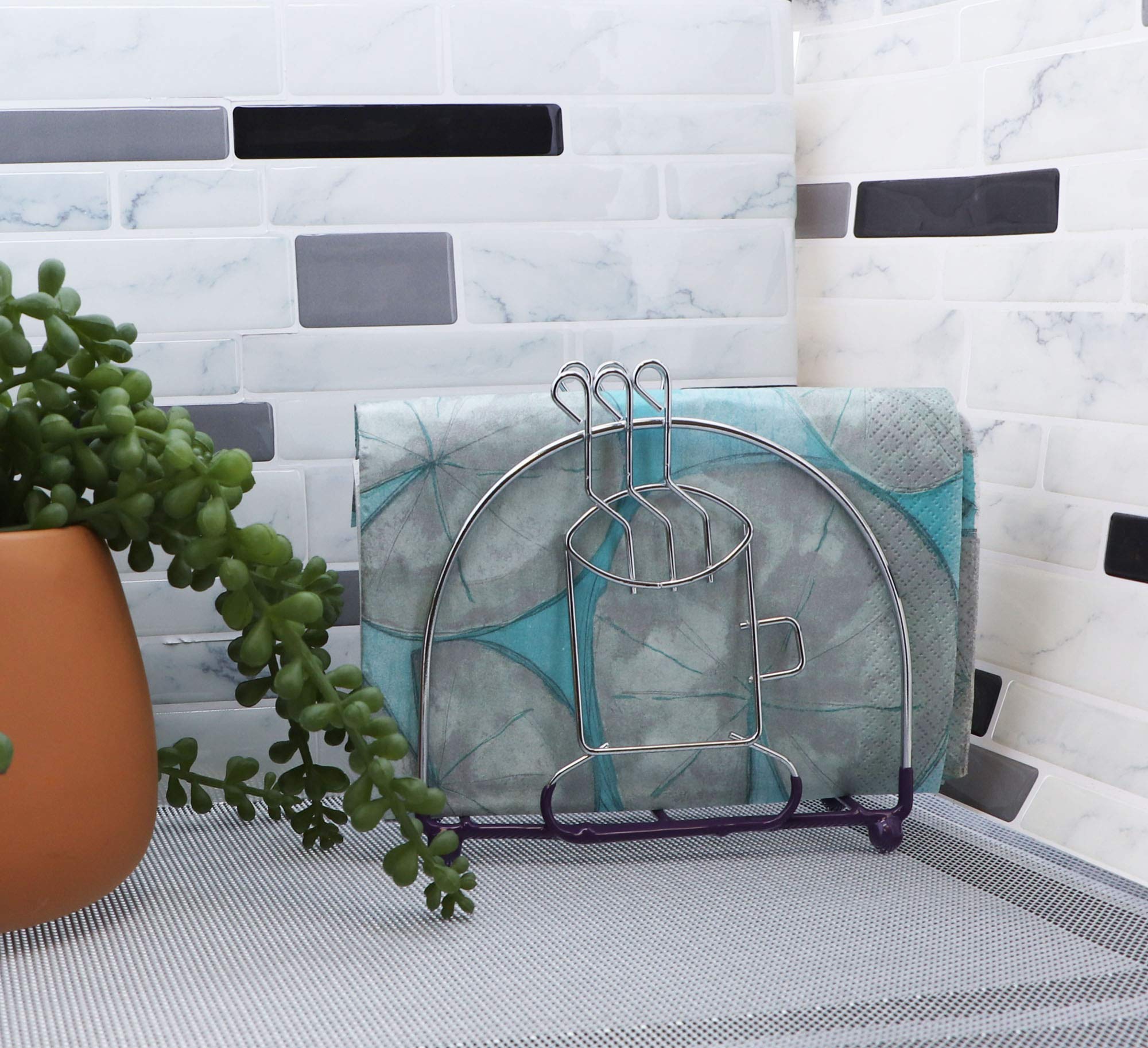 Purple Wire Napkin Holder with Coffee Cup - Elegant Kitchen Decor for Dining Table & Coffee Bar Accessories