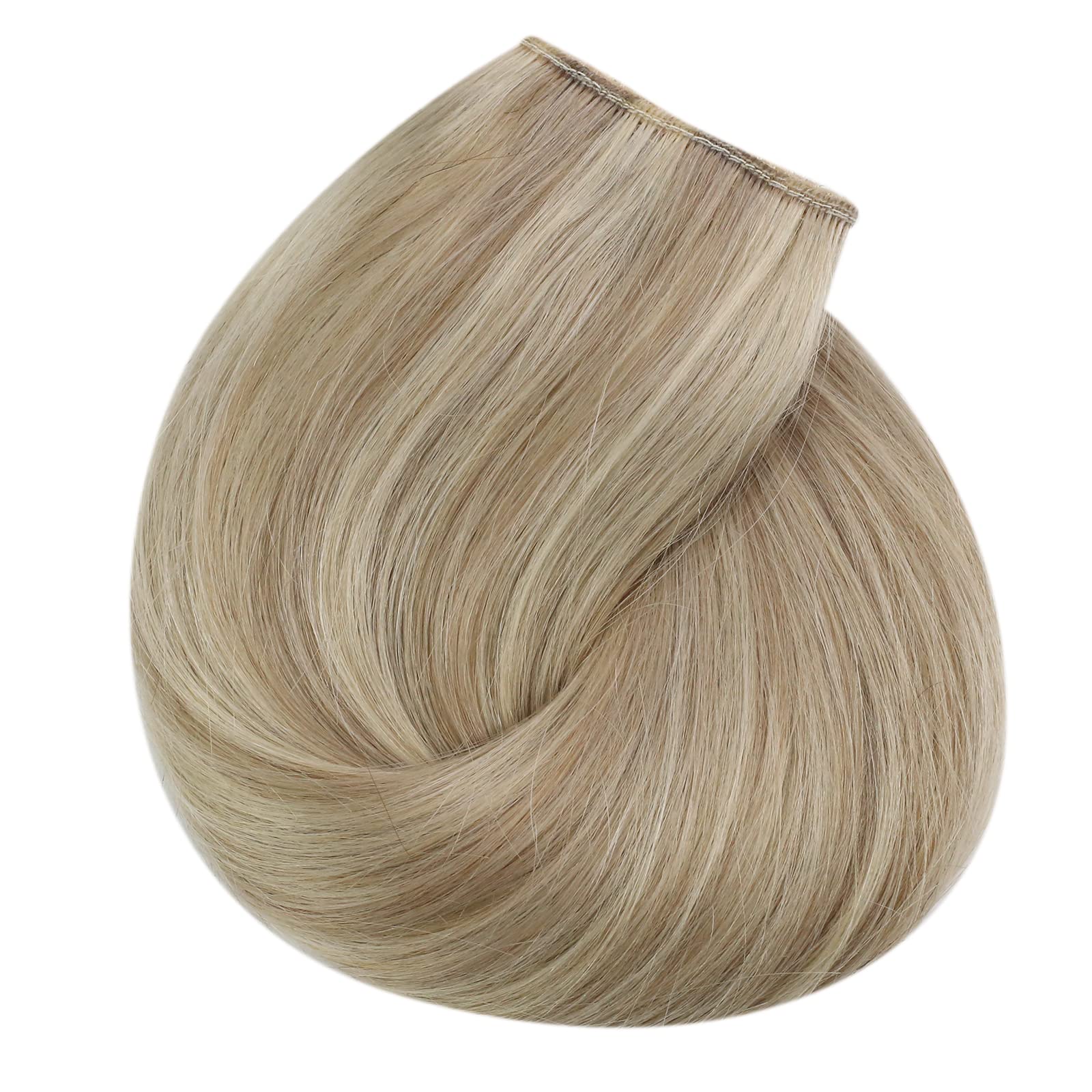 Sunny Wire Hair Extensions - 18 Inch Real Human Hair with Invisible Wire, Golden Blonde & Medium Blonde Highlights (#16/22) - Perfect for Parties, Weddings & Daily Styling