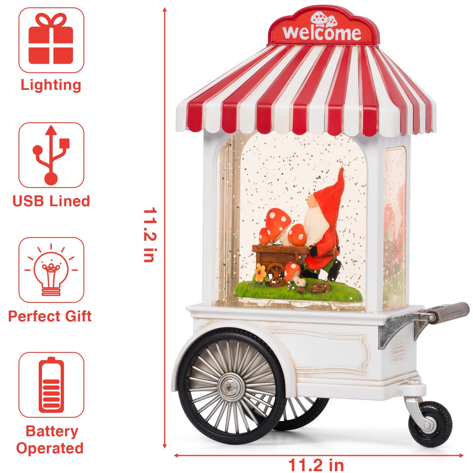 11.2 Inch Lighted Musical Snow Globe with Gnome Decor - Christmas, Winter Home Decor & Mother's Day Gift - Perfect for Holiday Table Centerpiece, Mantel Display, and Cozy Living Room Ambiance