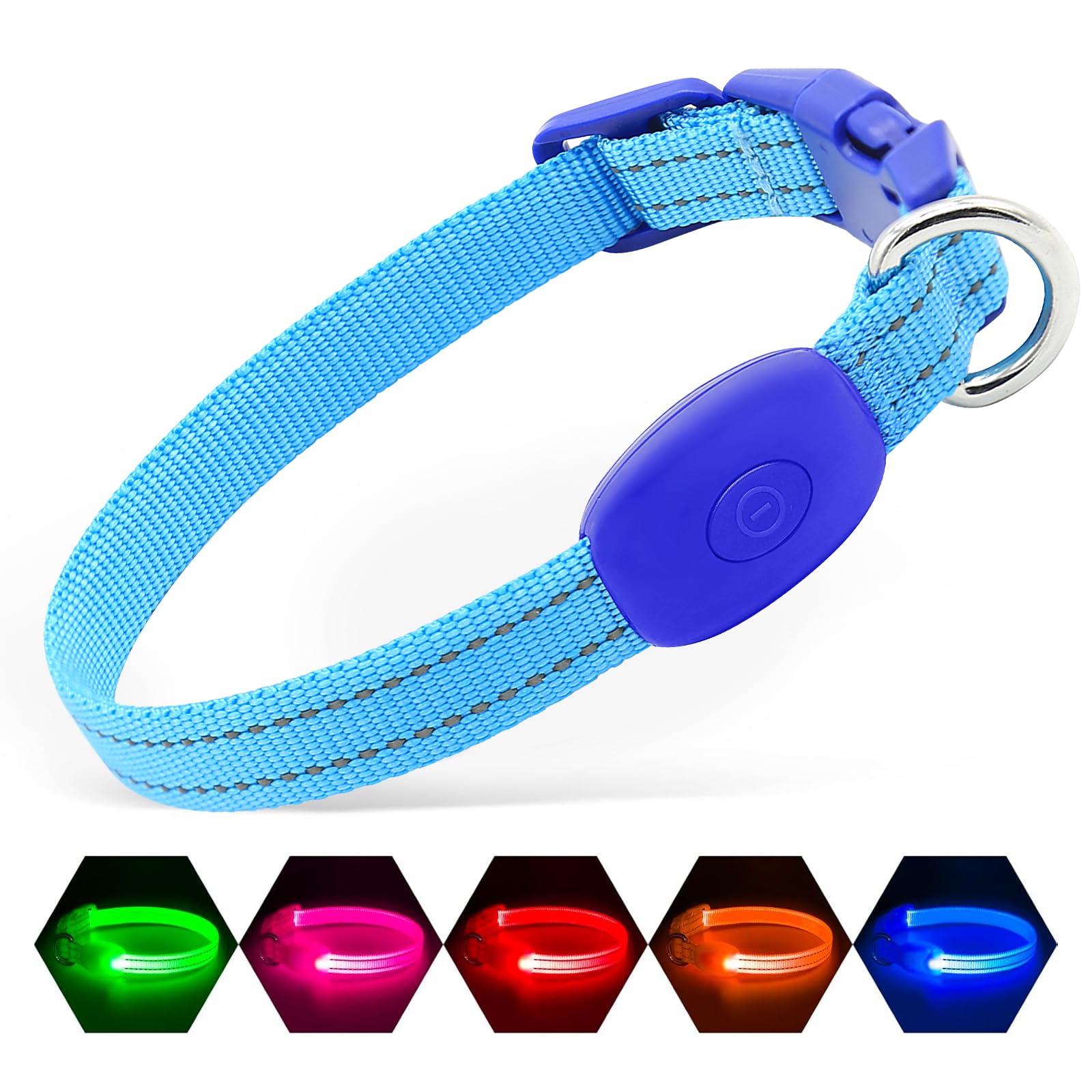Illumifun USB Rechargeable LED Dog Collar Light - Adjustable Nylon Safety Collar for Small Dogs, Waterproof & Reflective for Night Walks, Jogging & Outdoor Adventures (Blue, X-Small) - Perfect for Evening Dog Walks, Camping & Low Visibility Conditions