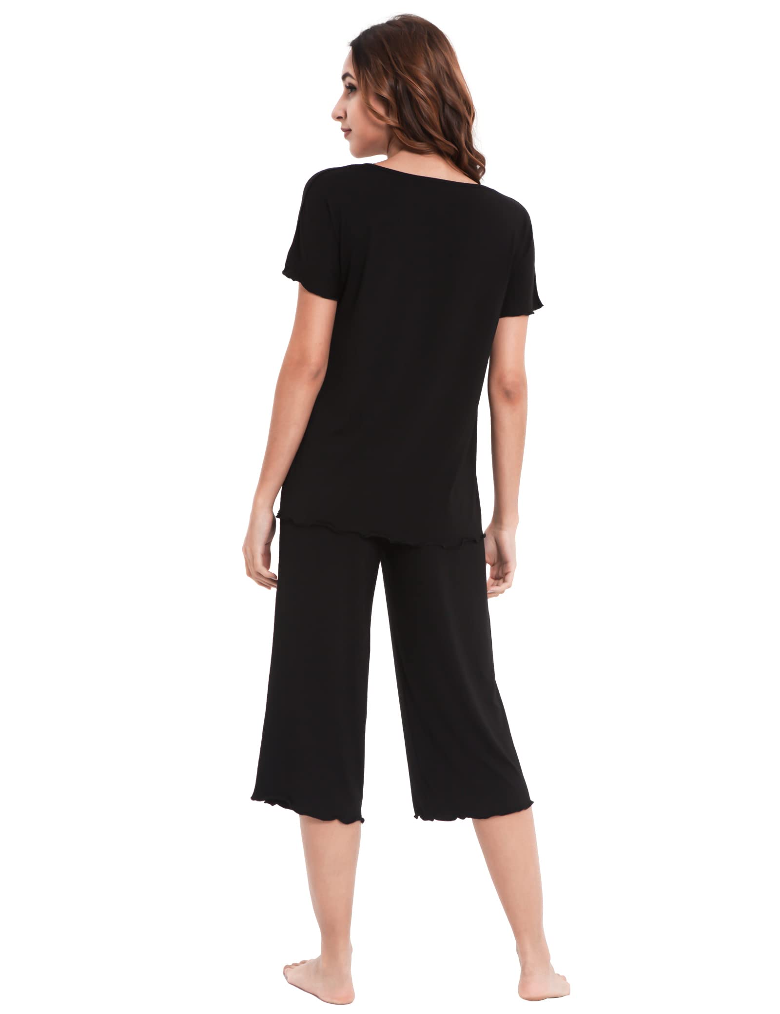 LazyCozy Women's Bamboo Viscose Pajama Set - Short Sleeve Top & Capri Pants Sleepwear - Soft 2-Piece Lounge Set for Comfortable Sleep & Relaxation at Home