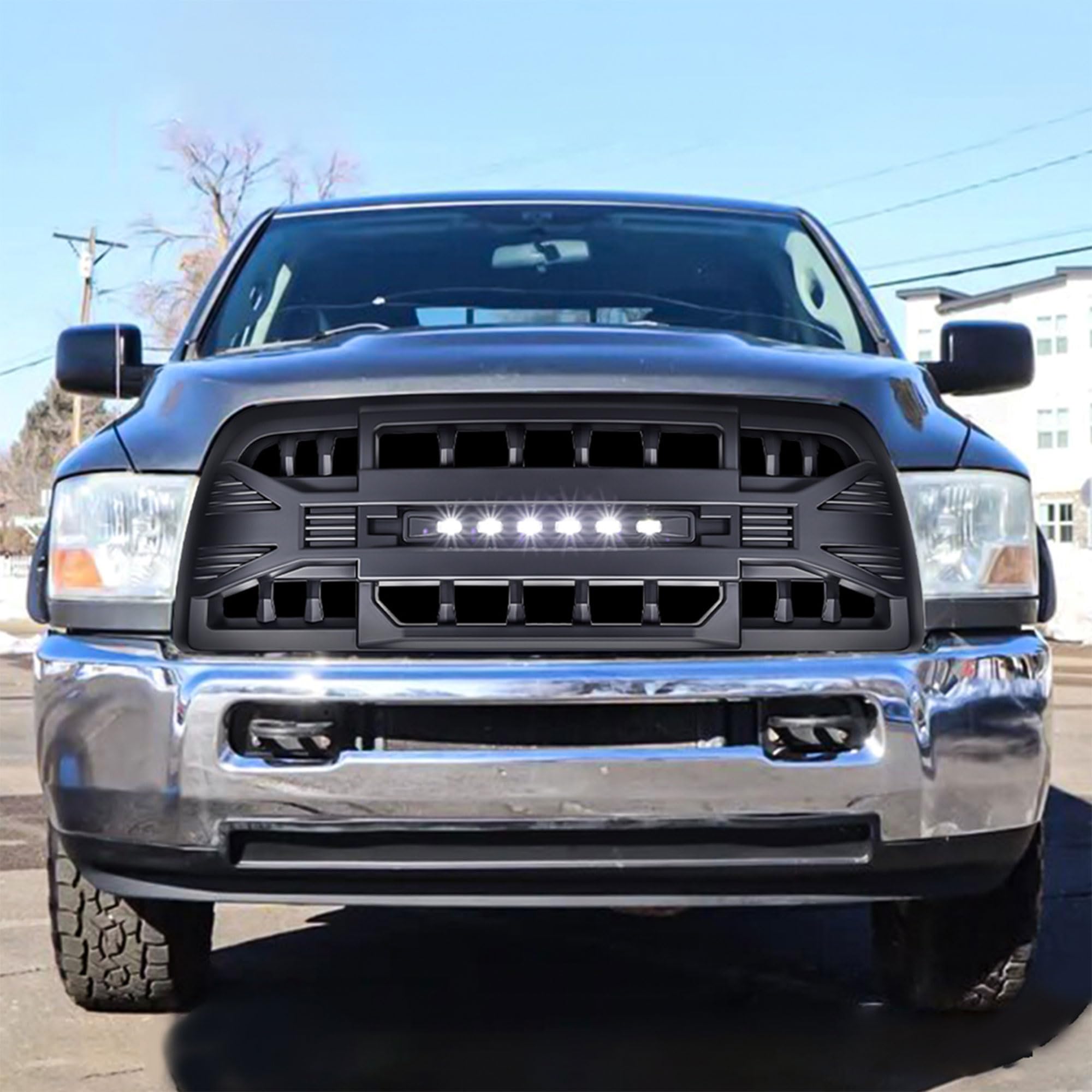 2013-2018 Dodge Ram 2500/3500 Heavy Duty Matte Black Off-Road Grille with LED Lights | American Modified Armor Grille for Enhanced Protection & Style | Perfect for Truck Enthusiasts & Off-Road Adventures