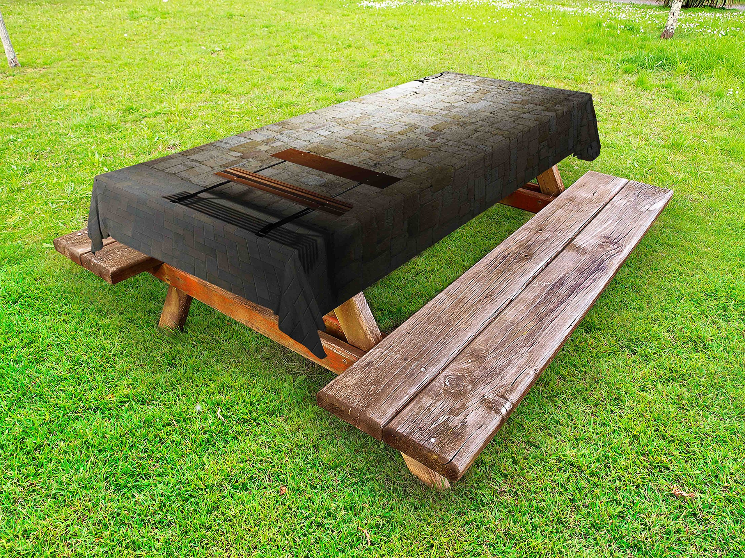 Ambesonne Modern Street Night Scene Outdoor Tablecloth - Waterproof Washable Picnic Table Cover 58x120 Inches - Vibrant Multicolor Design with Lamp & Bench Motif - Perfect for Backyard BBQs, Park Gatherings & Outdoor Dining