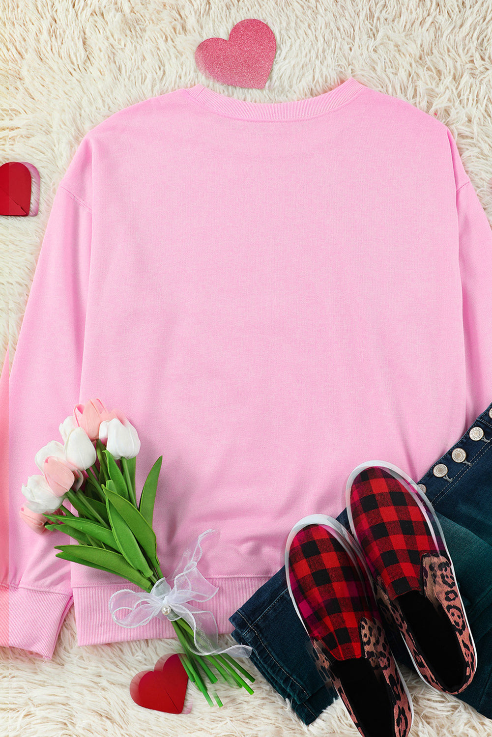 Contrast Heart Long Sleeve Sweatshirt for Women - Soft Cotton Pullover with Embroidered Design | Perfect for Casual Wear, Date Nights & Fall Layering