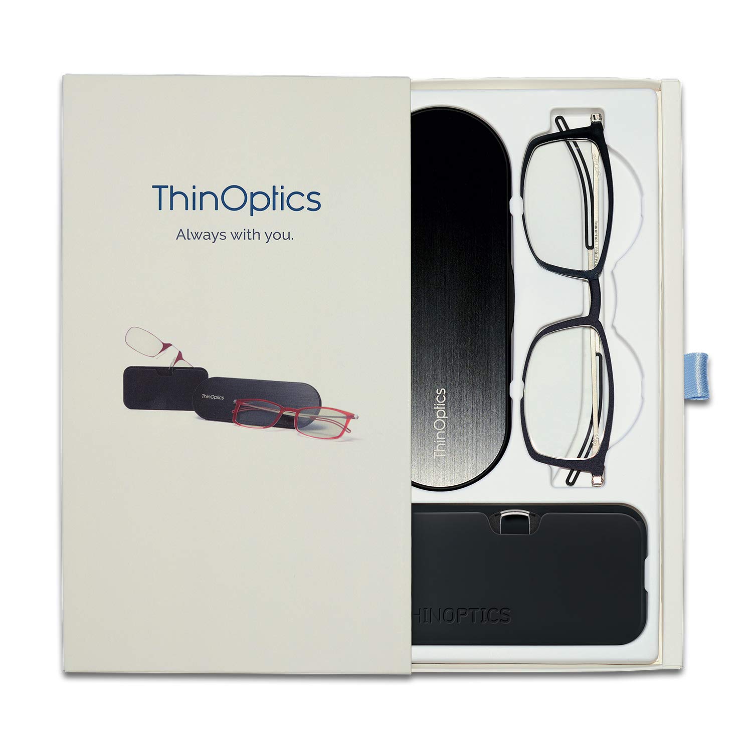 ThinOptics Reading Glasses Gift Set - Frontpage Brooklyn & Universal Pod Rectangular Readers | Stylish Lightweight Eyewear for Reading, Work & Travel