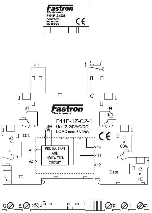 F41F 60ZS Slimline Relay 60VDC 6Amp for 240VAC Coil Socket - Ideal for Industrial Automation, HVAC Systems & Electrical Control Panels